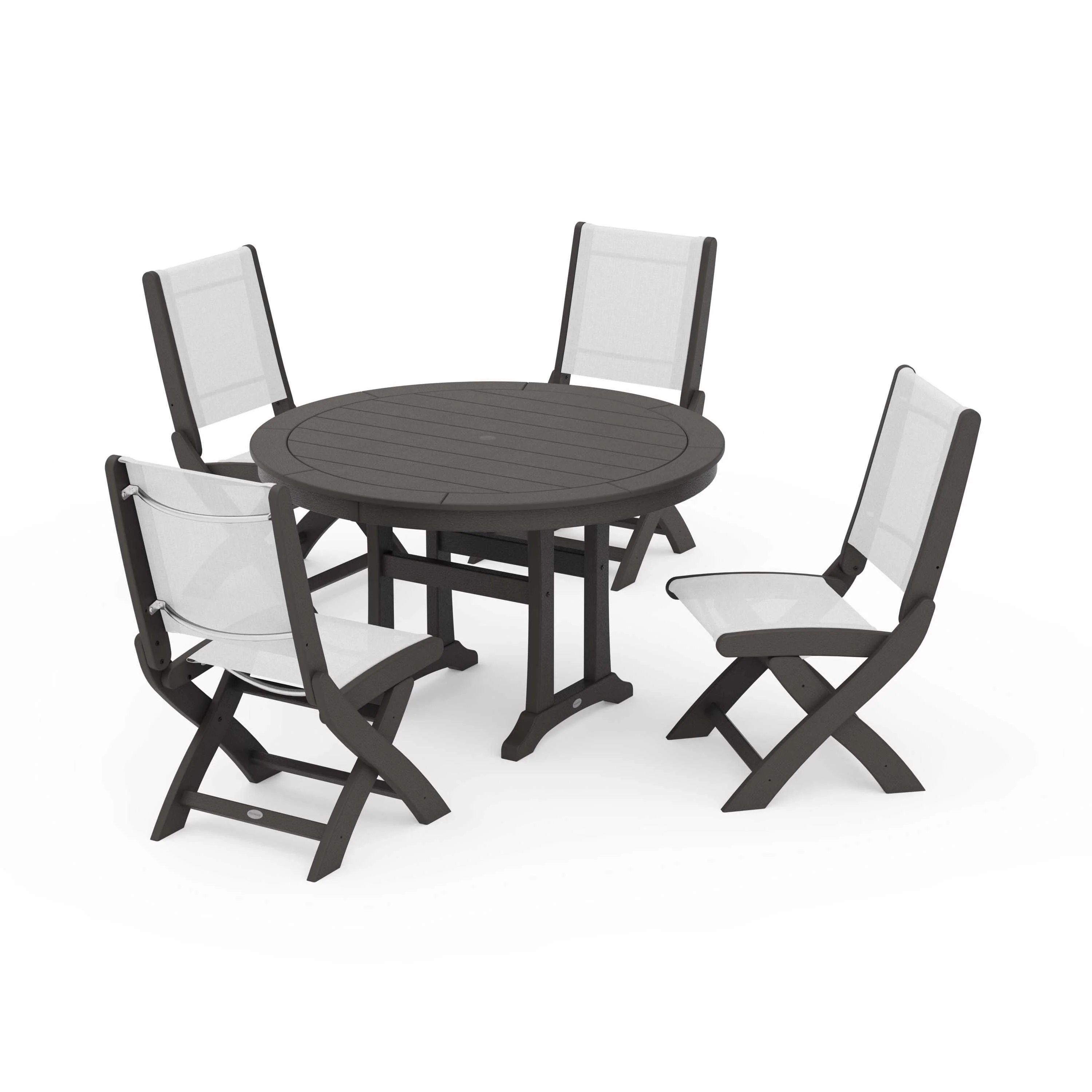Coastal Folding Side Chair 5-Piece Round Dining Set With Trestle Legs - Image 74