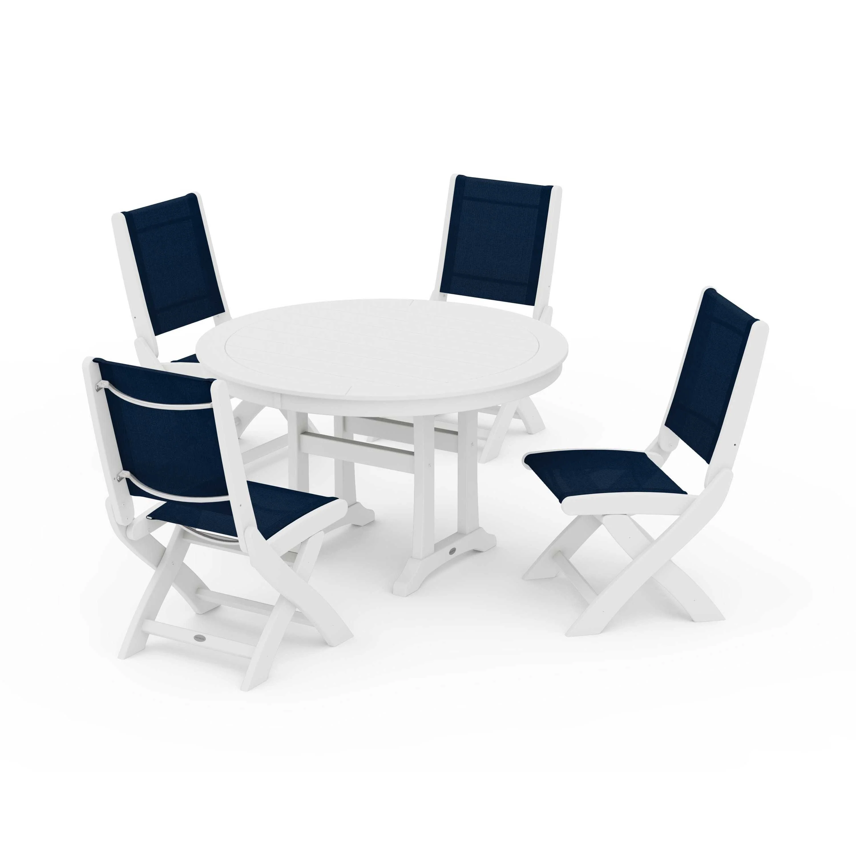 Coastal Folding Side Chair 5-Piece Round Dining Set With Trestle Legs - Image 76