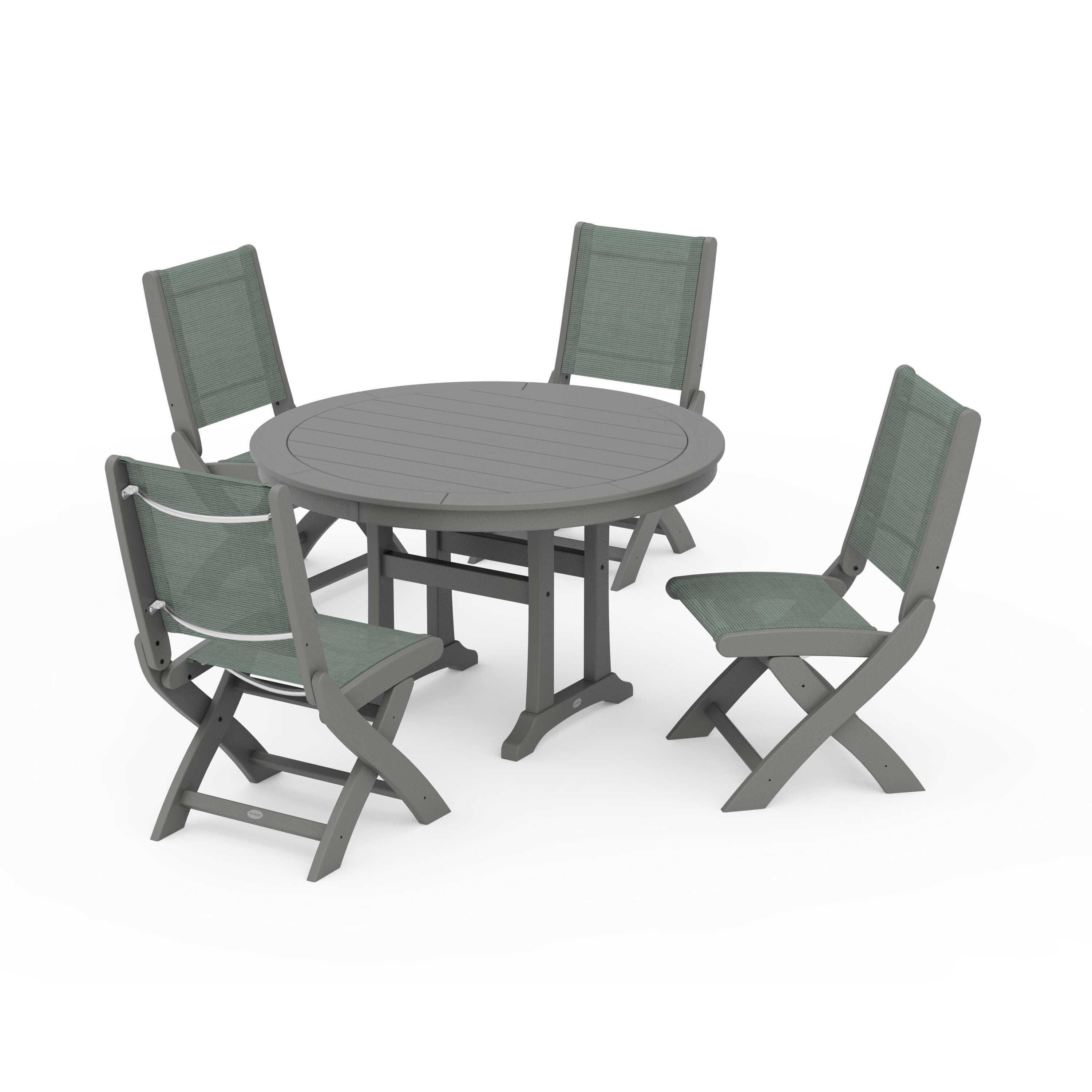 Coastal Folding Side Chair 5-Piece Round Dining Set With Trestle Legs - Image 77