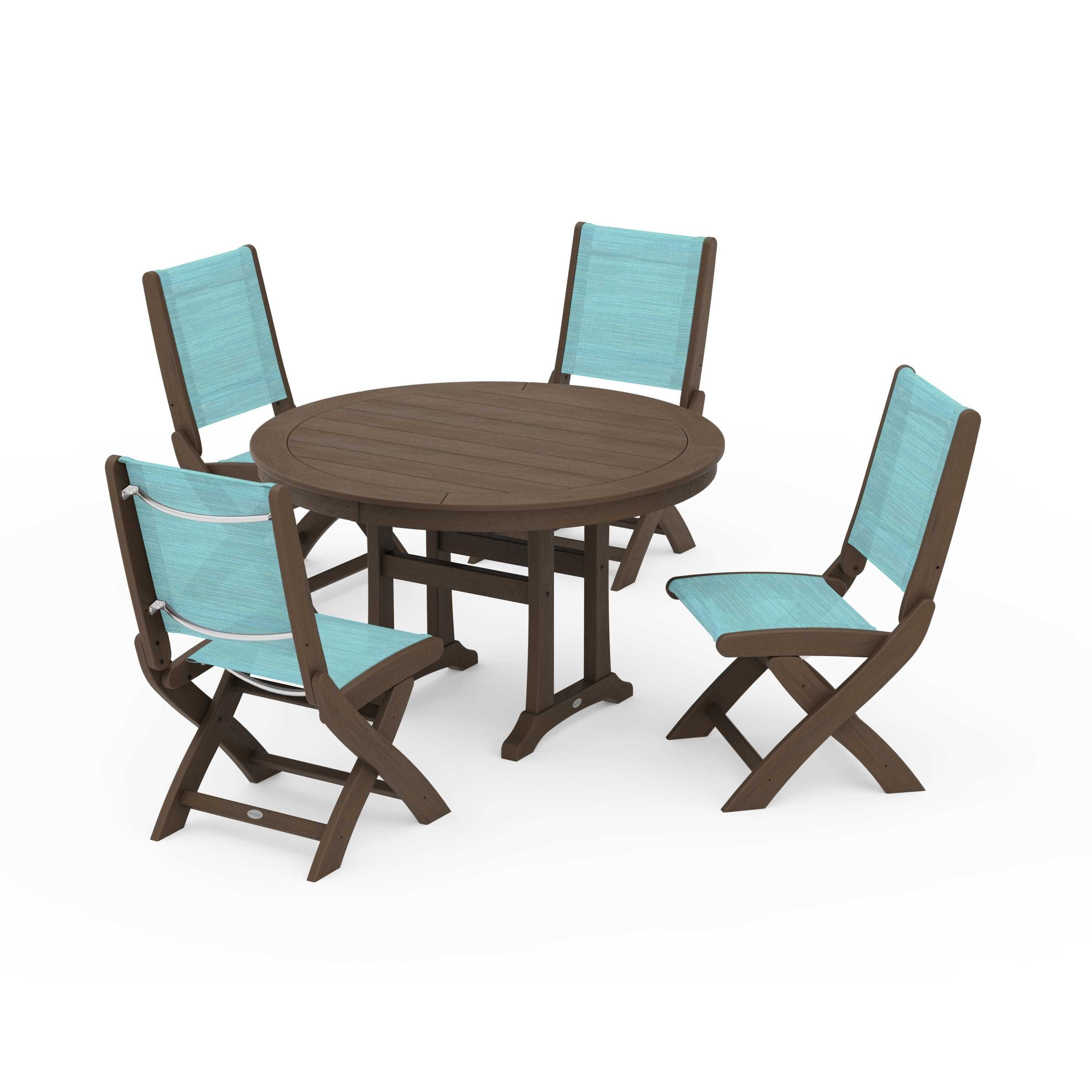 Coastal Folding Side Chair 5-Piece Round Dining Set With Trestle Legs - Image 8