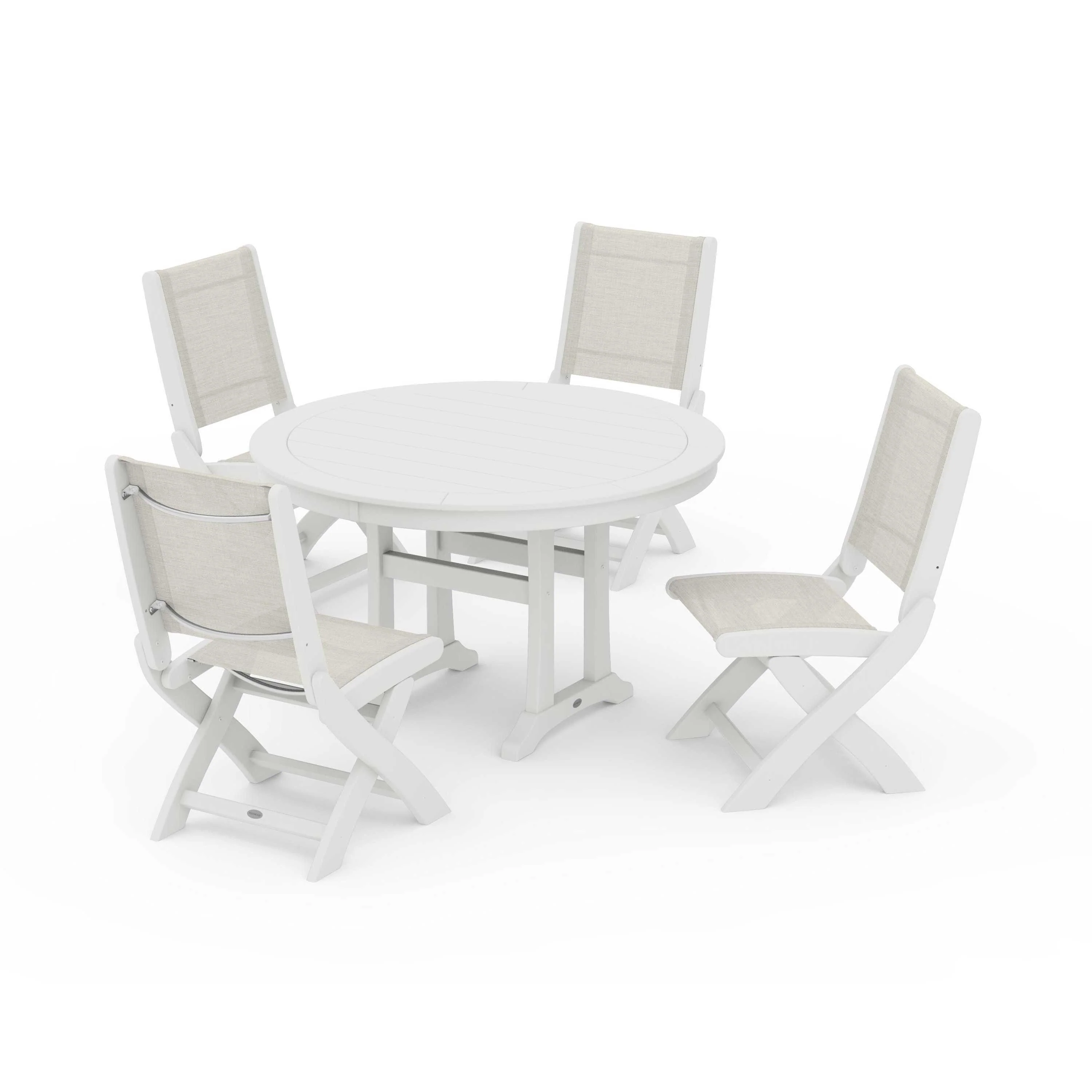 Coastal Folding Side Chair 5-Piece Round Dining Set With Trestle Legs - Image 81