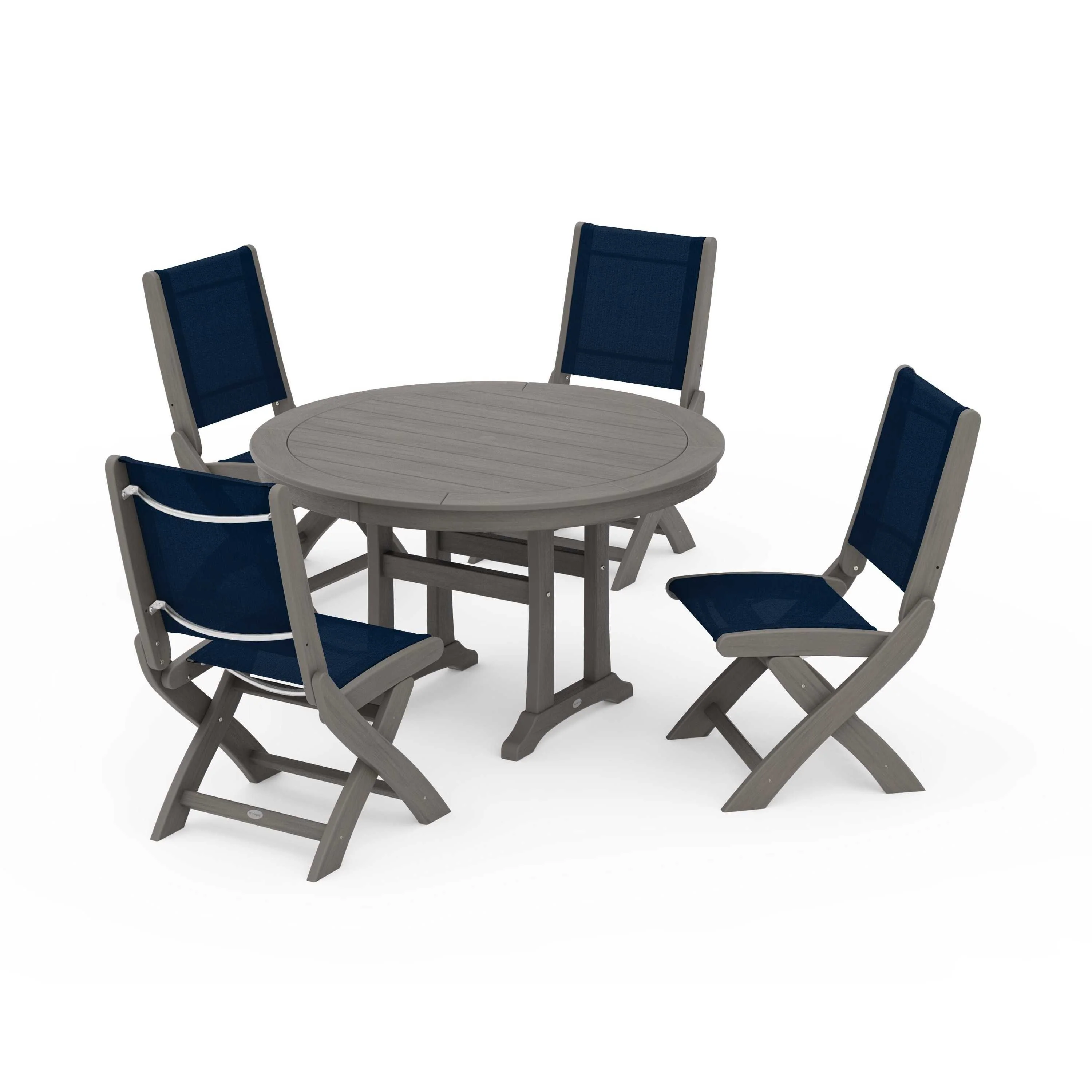 Coastal Folding Side Chair 5-Piece Round Dining Set With Trestle Legs - Image 83