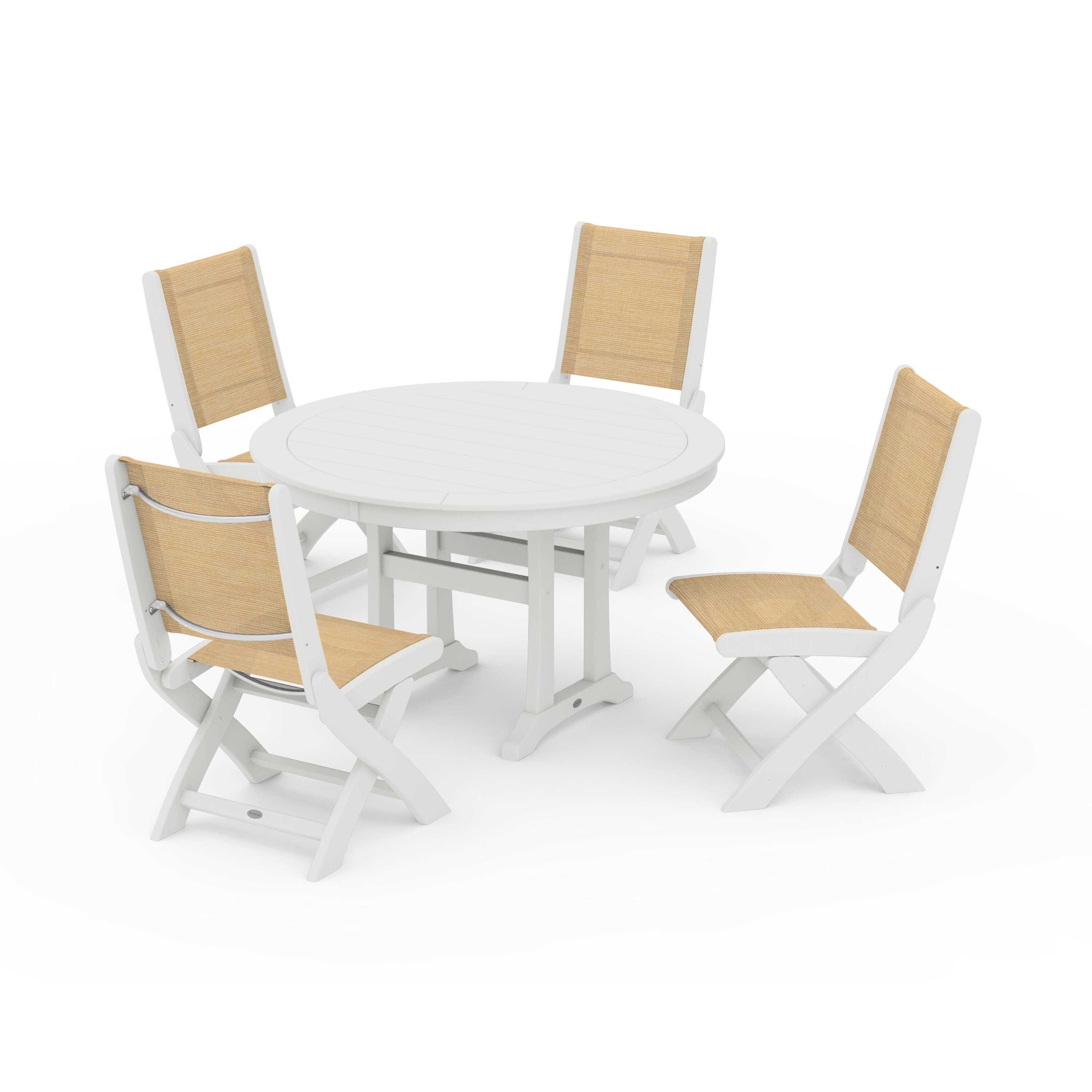 Coastal Folding Side Chair 5-Piece Round Dining Set With Trestle Legs - Image 86