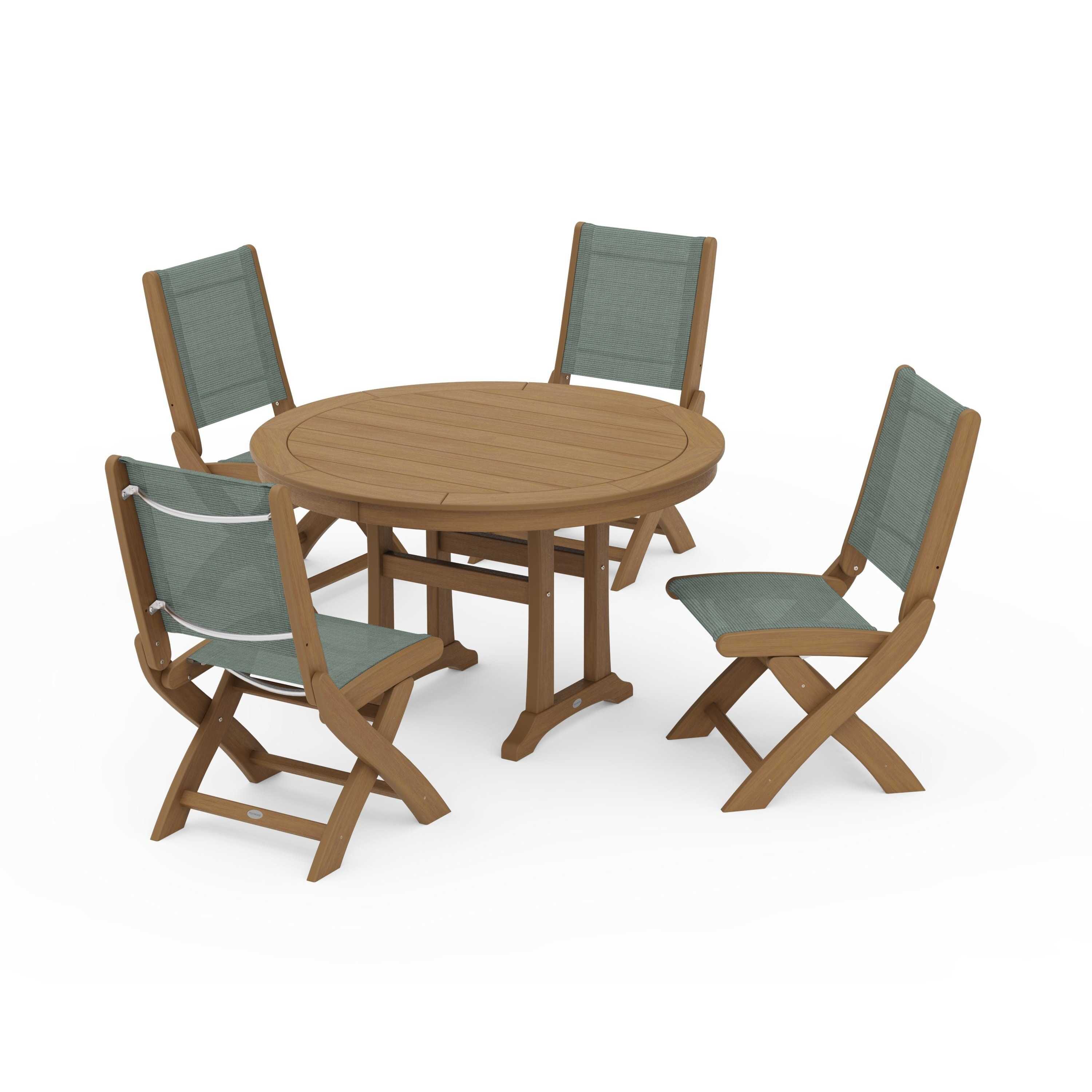 Coastal Folding Side Chair 5-Piece Round Dining Set With Trestle Legs - Image 87