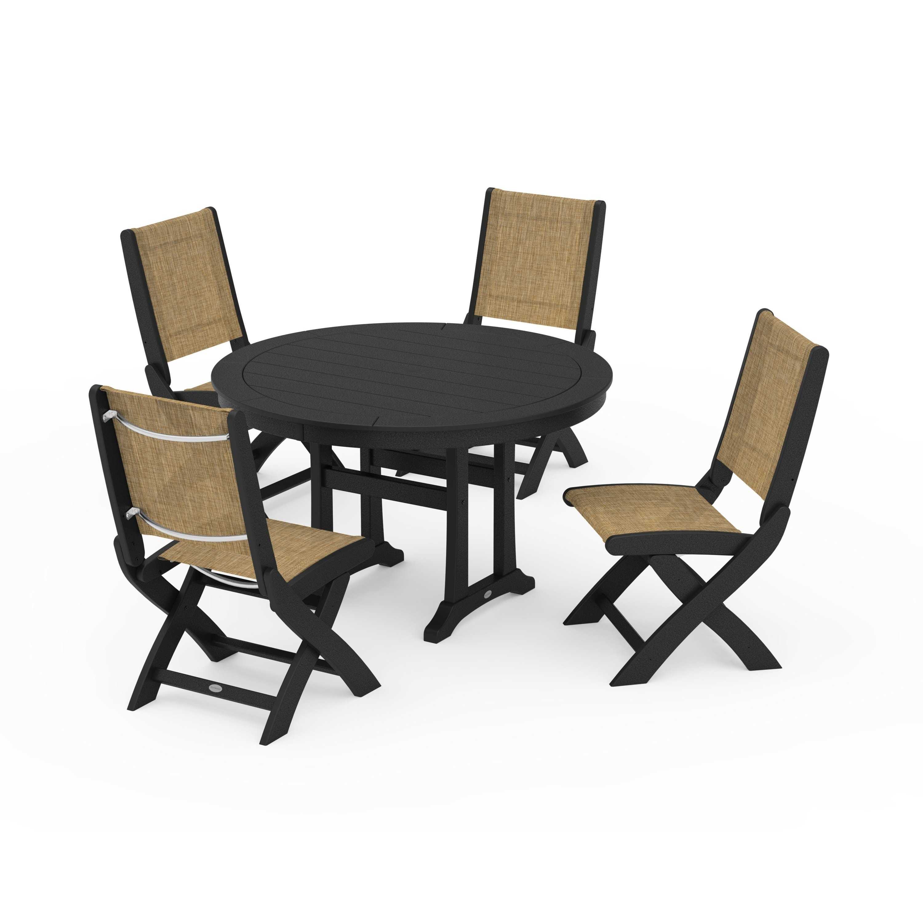 Coastal Folding Side Chair 5-Piece Round Dining Set With Trestle Legs - Image 88