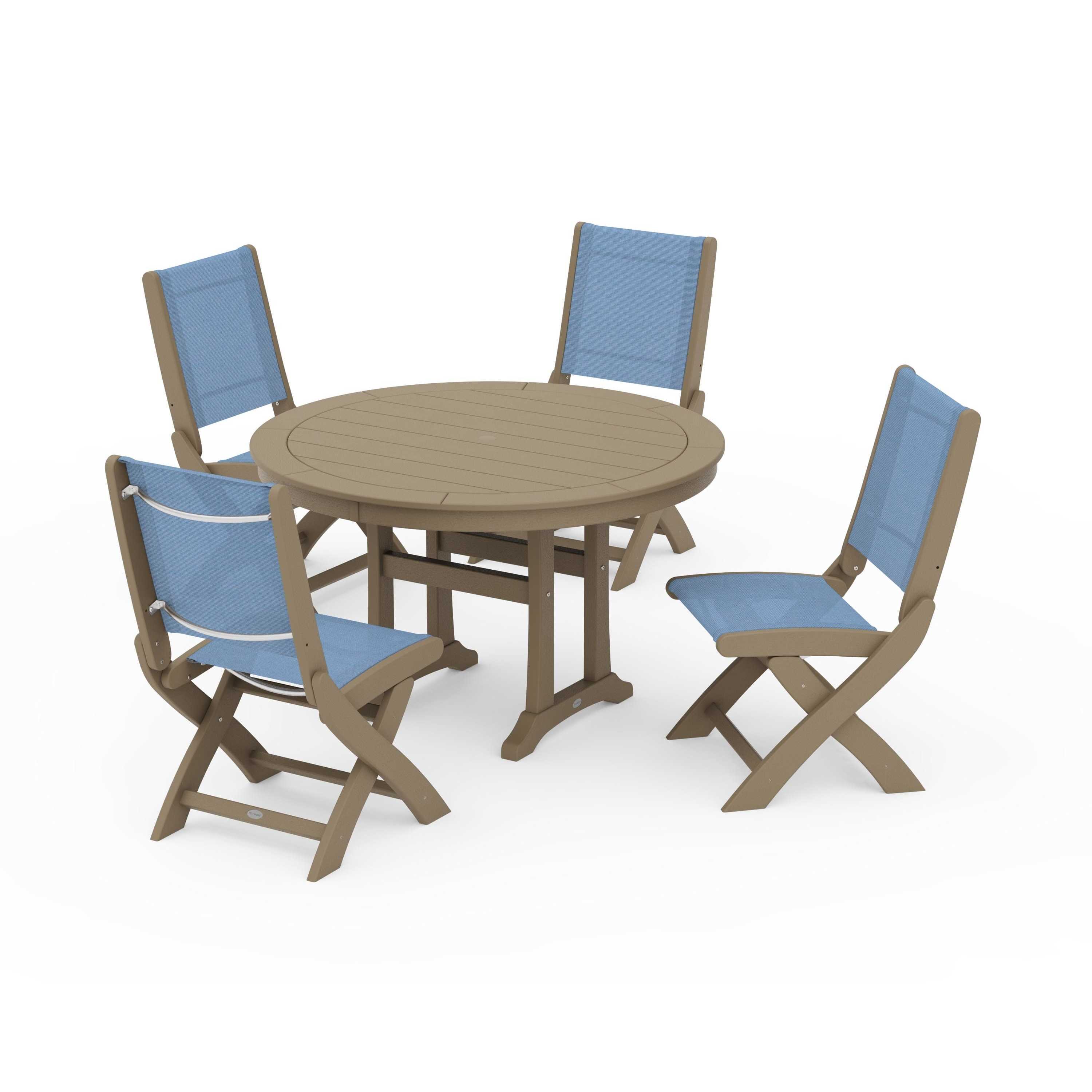 Coastal Folding Side Chair 5-Piece Round Dining Set With Trestle Legs - Image 89