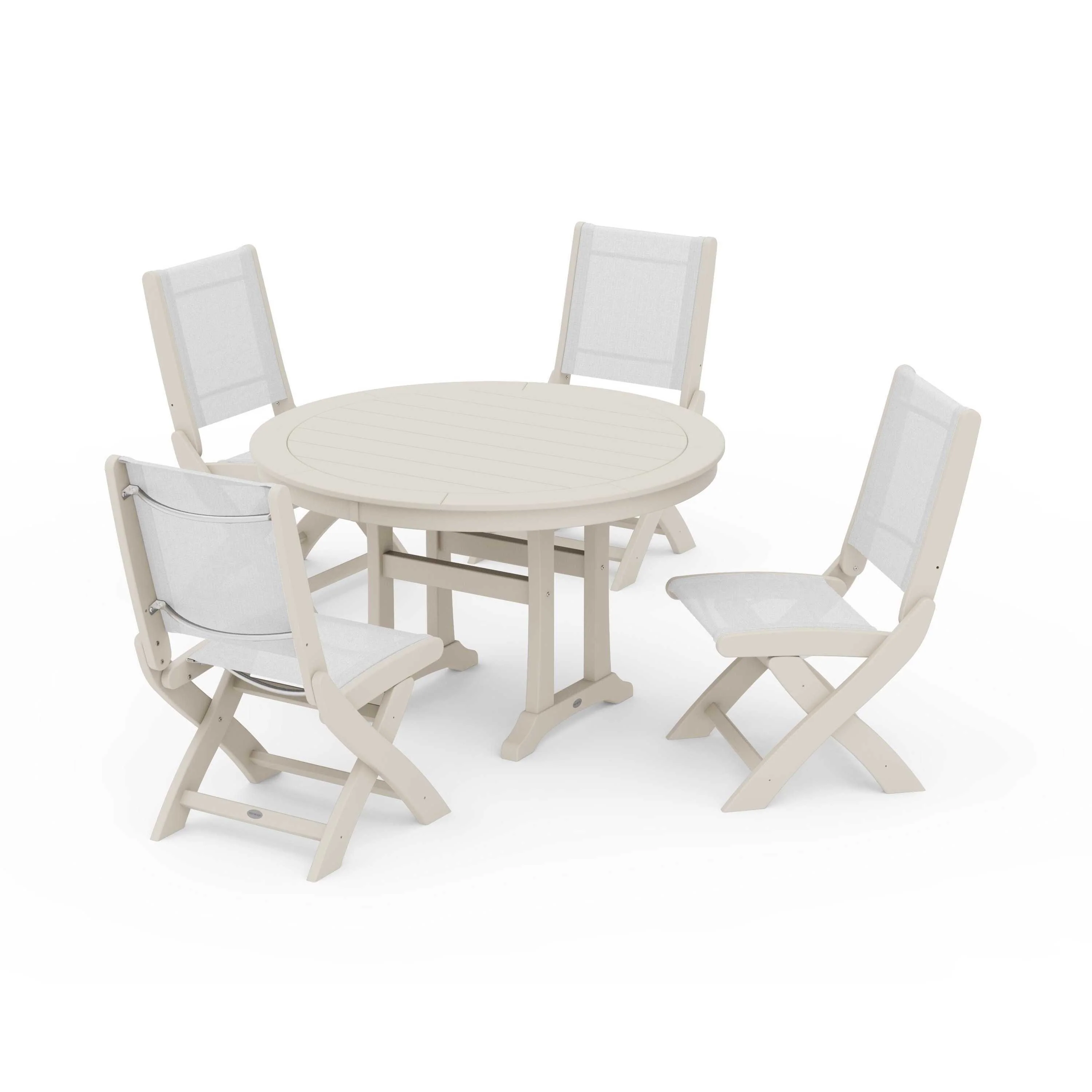 Coastal Folding Side Chair 5-Piece Round Dining Set With Trestle Legs - Image 9