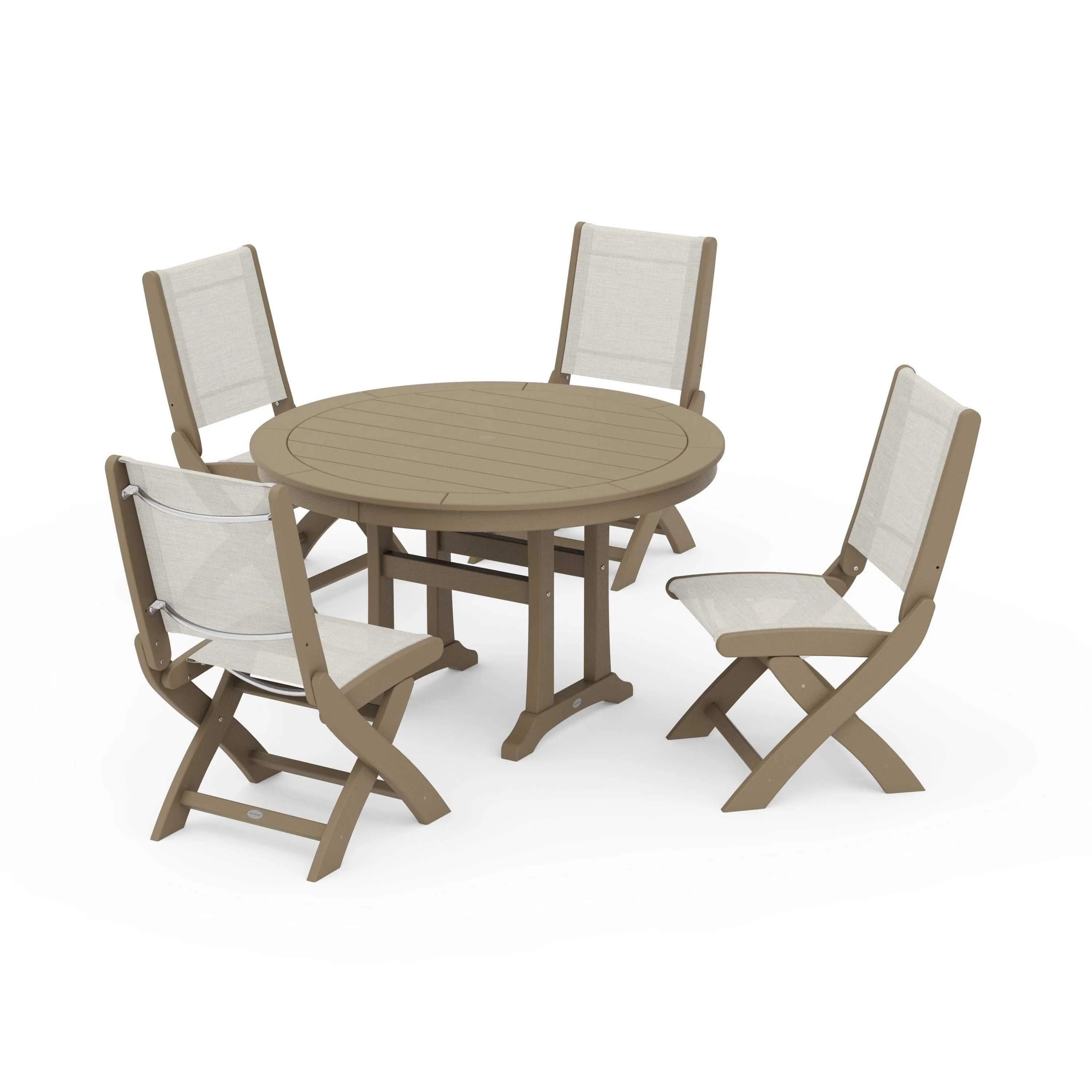 Coastal Folding Side Chair 5-Piece Round Dining Set With Trestle Legs - Image 90