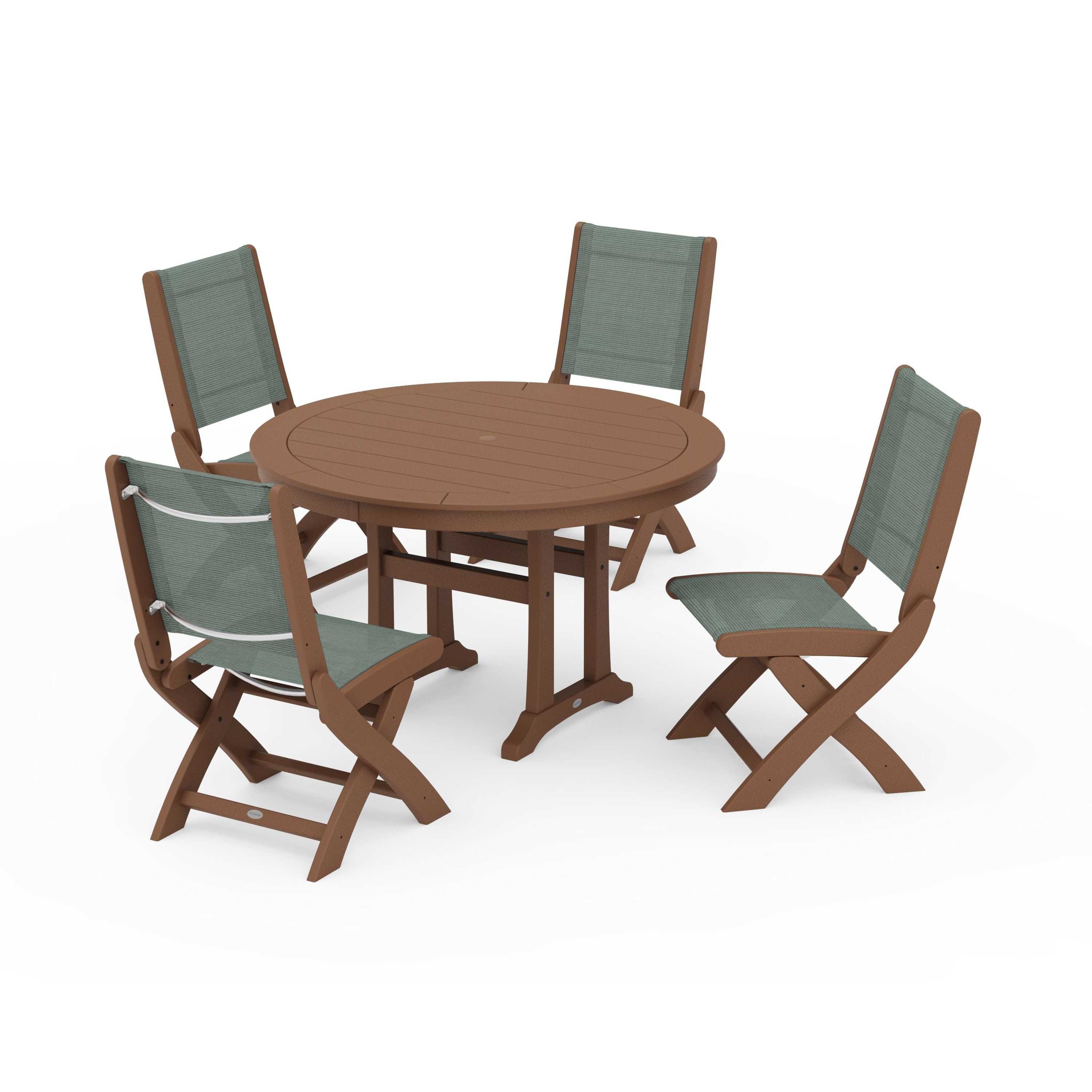 Coastal Folding Side Chair 5-Piece Round Dining Set With Trestle Legs - Image 94