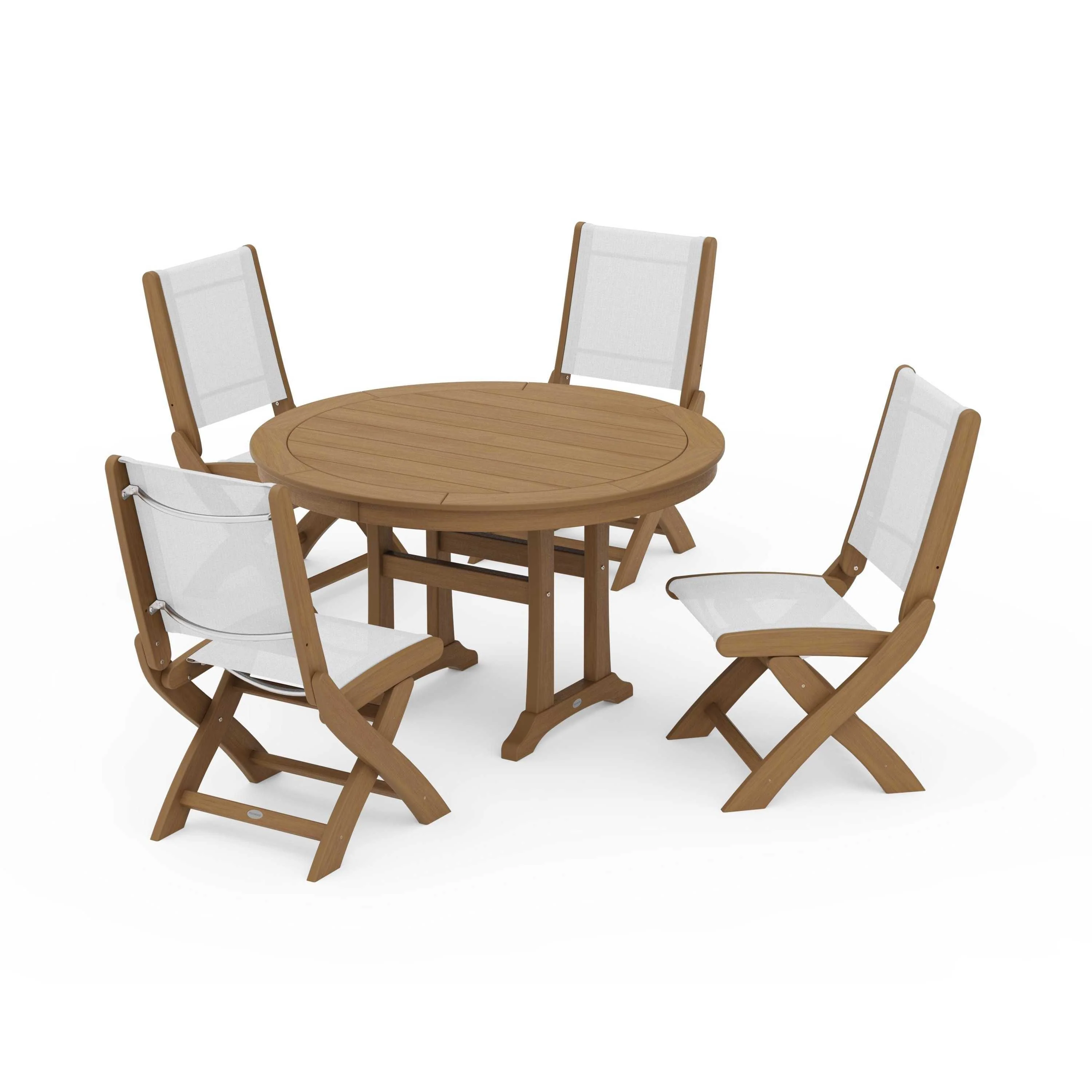 Coastal Folding Side Chair 5-Piece Round Dining Set With Trestle Legs - Image 95
