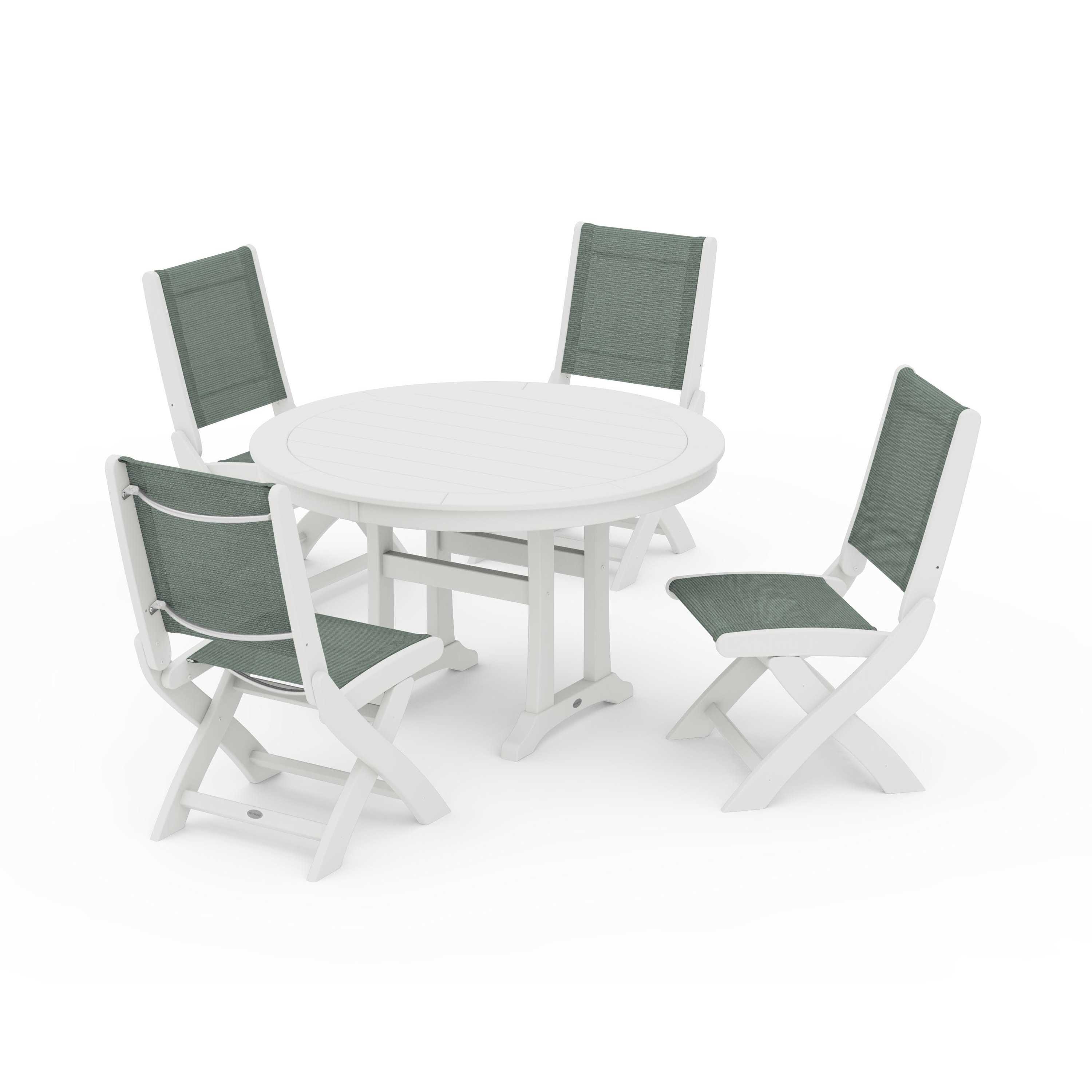 Coastal Folding Side Chair 5-Piece Round Dining Set With Trestle Legs - Image 97
