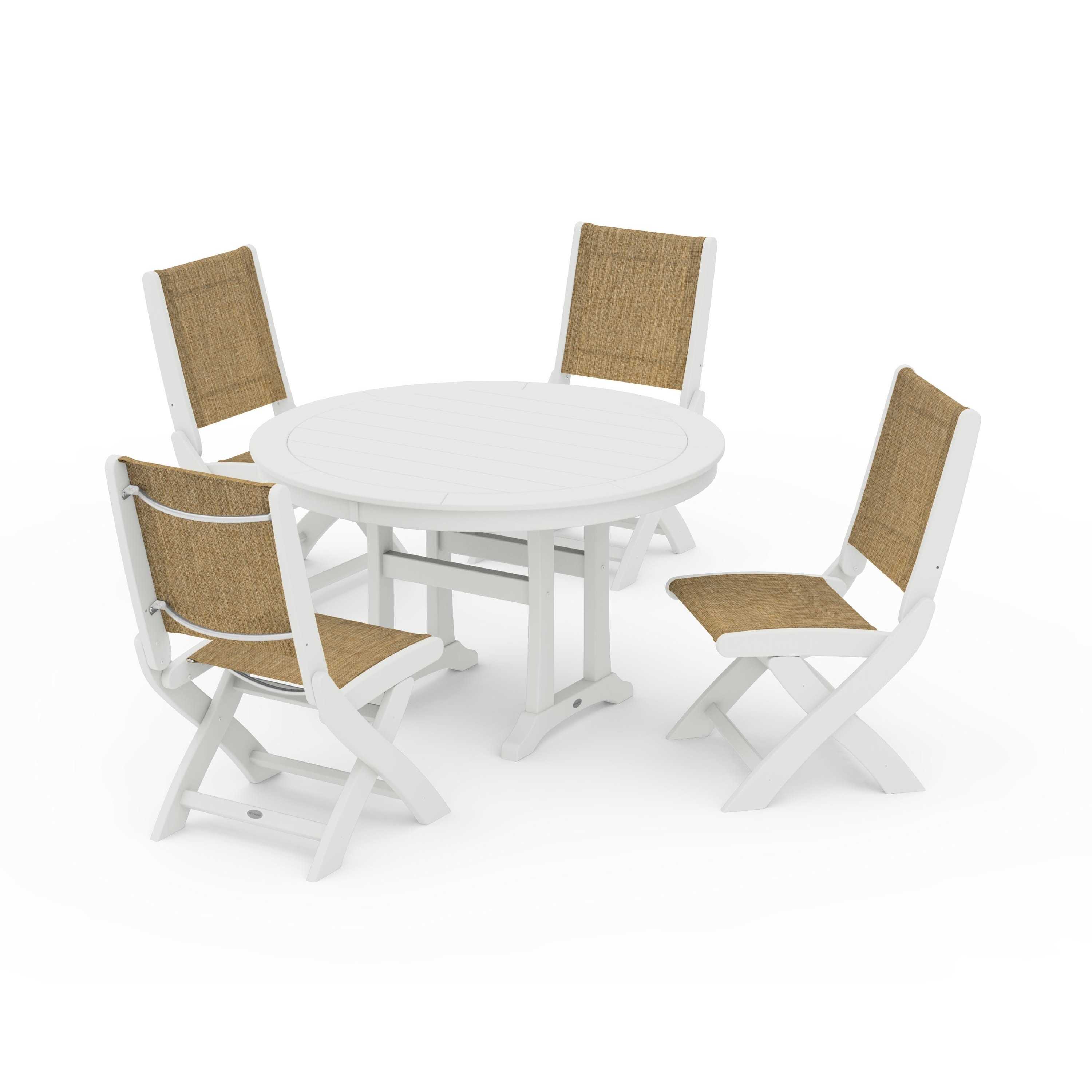 Coastal Folding Side Chair 5-Piece Round Dining Set With Trestle Legs - Image 98