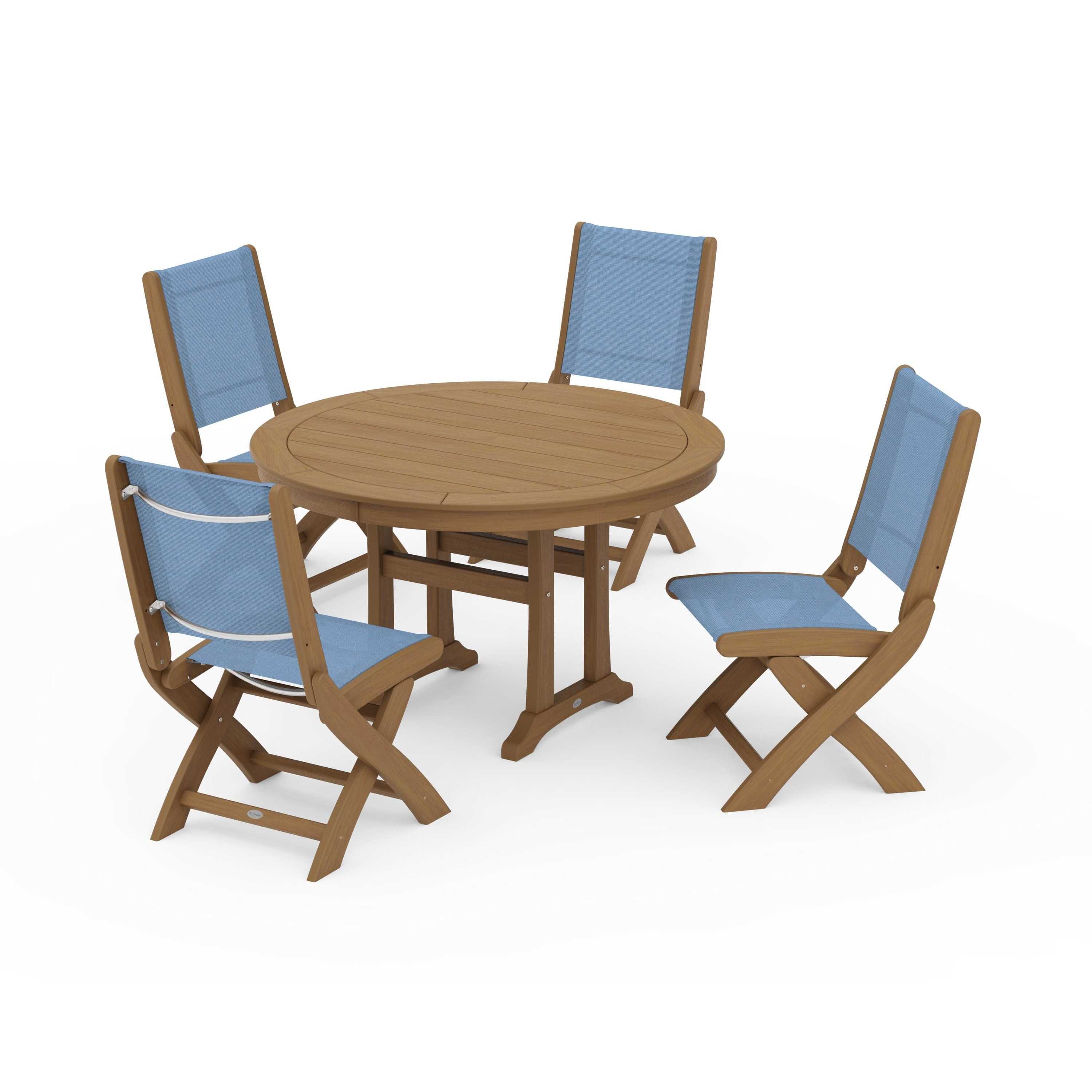 Coastal Folding Side Chair 5-Piece Round Dining Set With Trestle Legs - Image 99