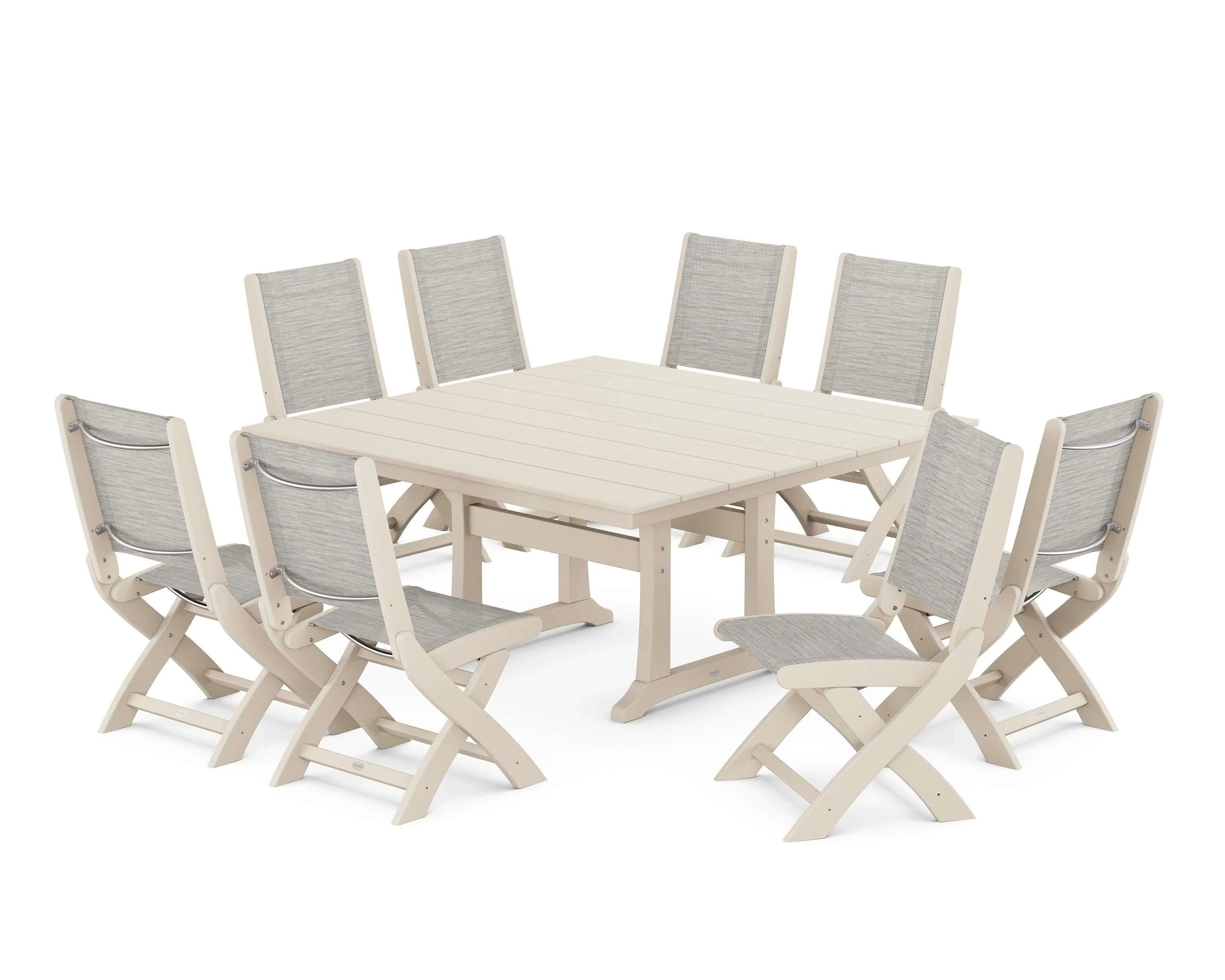 Coastal Folding Side Chair 9-Piece Farmhouse Dining Set - Image 101