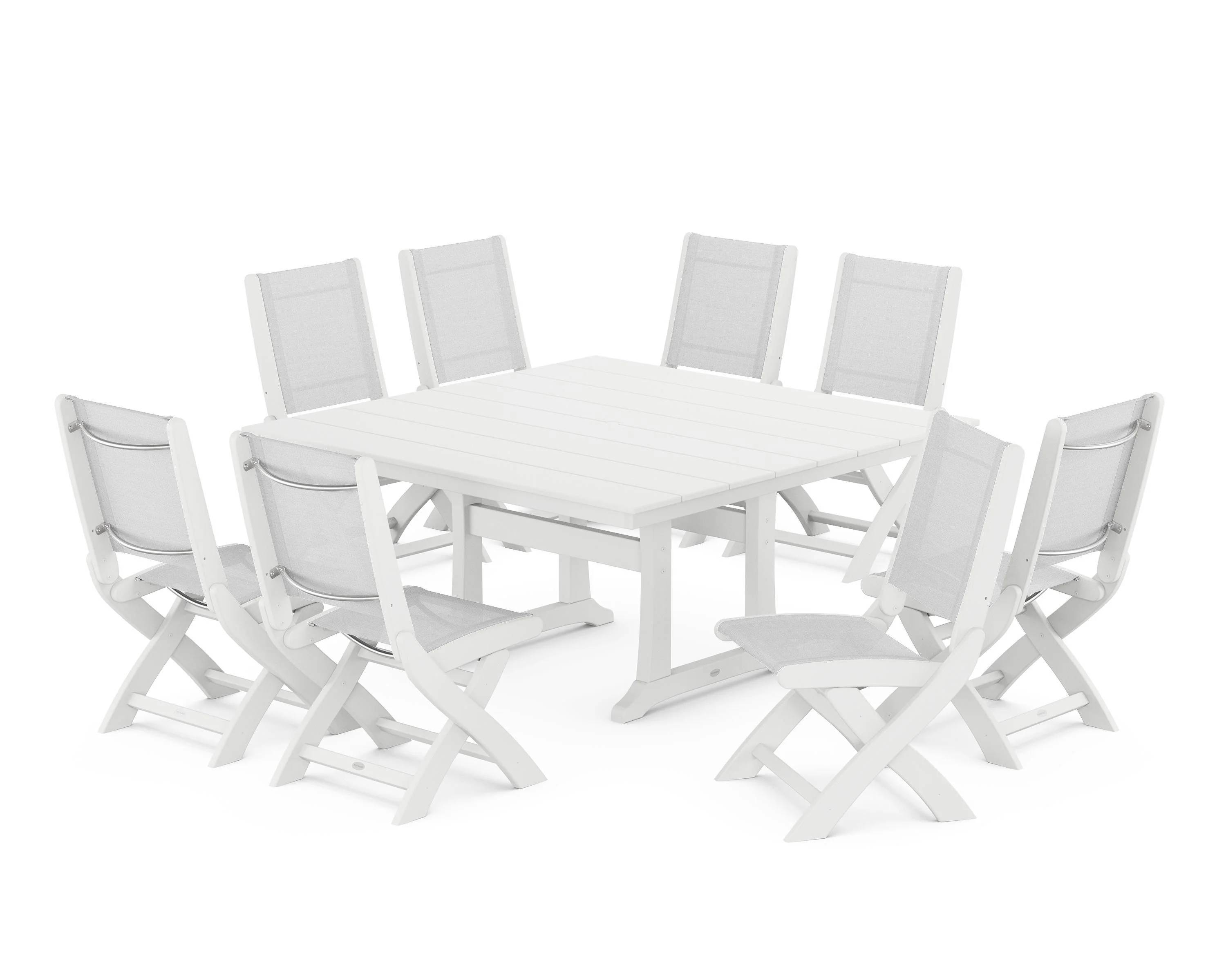 Coastal Folding Side Chair 9-Piece Farmhouse Dining Set - Image 11