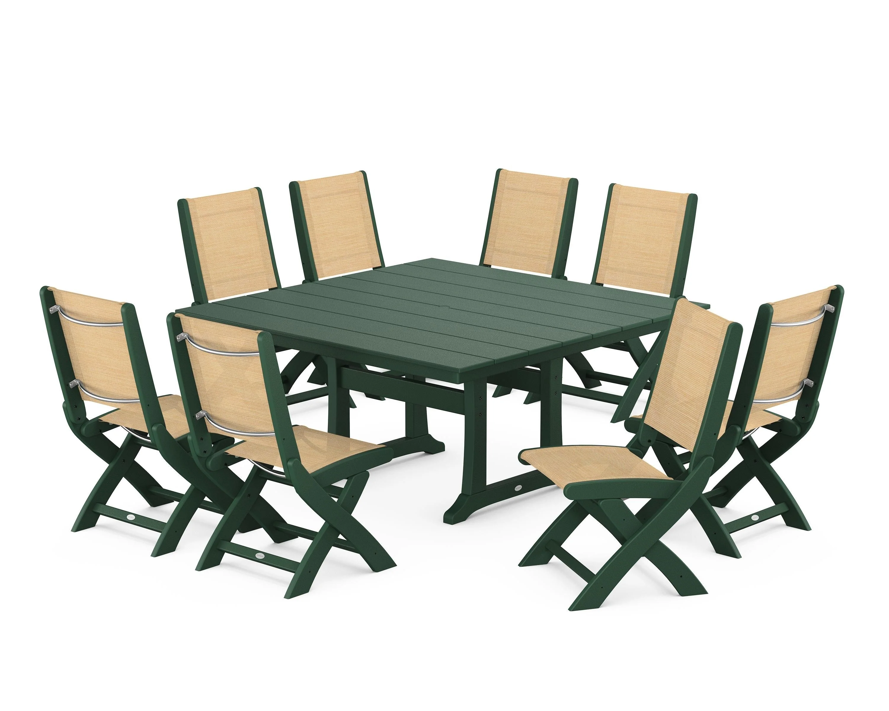 Coastal Folding Side Chair 9-Piece Farmhouse Dining Set - Image 111