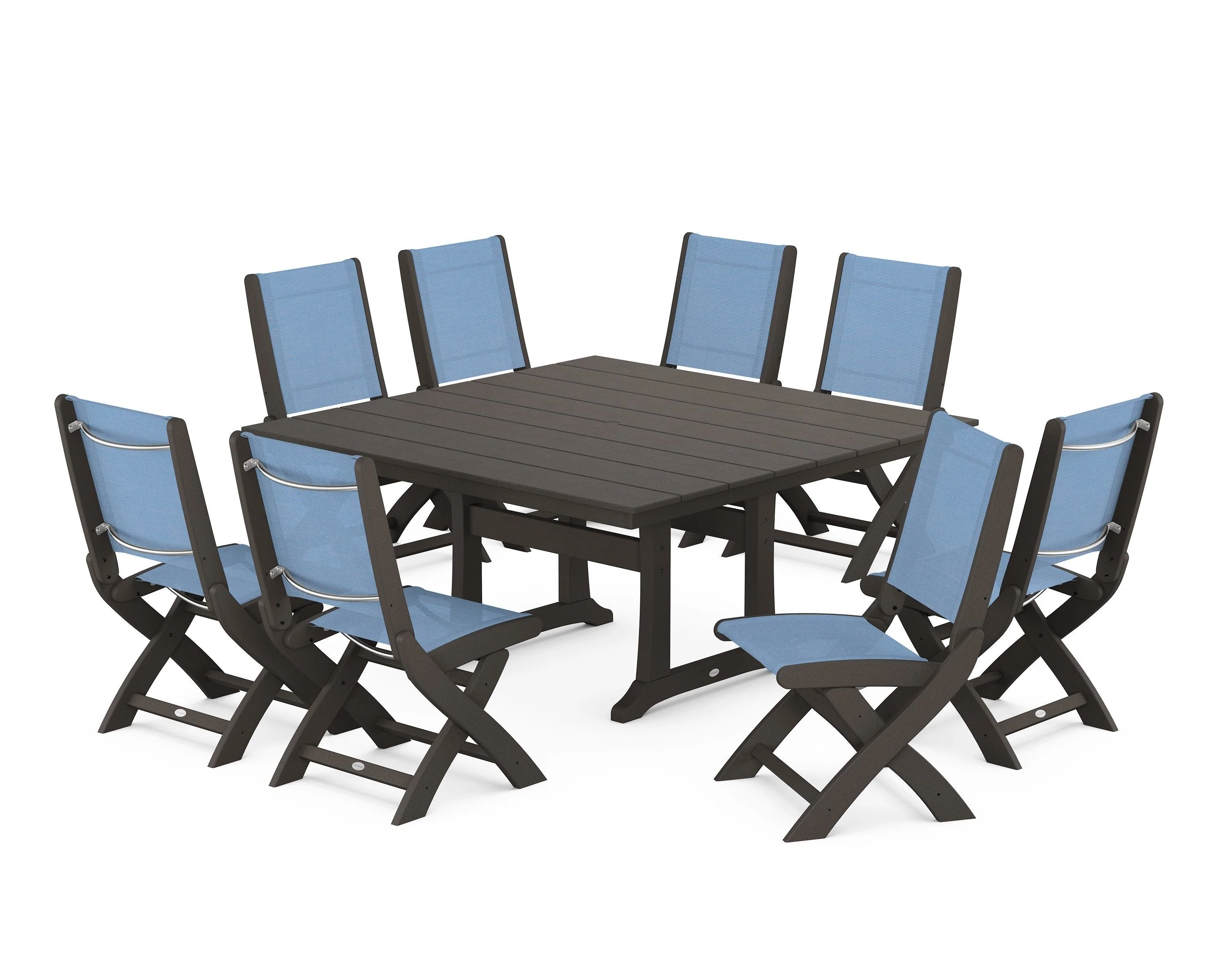 Coastal Folding Side Chair 9-Piece Farmhouse Dining Set - Image 112