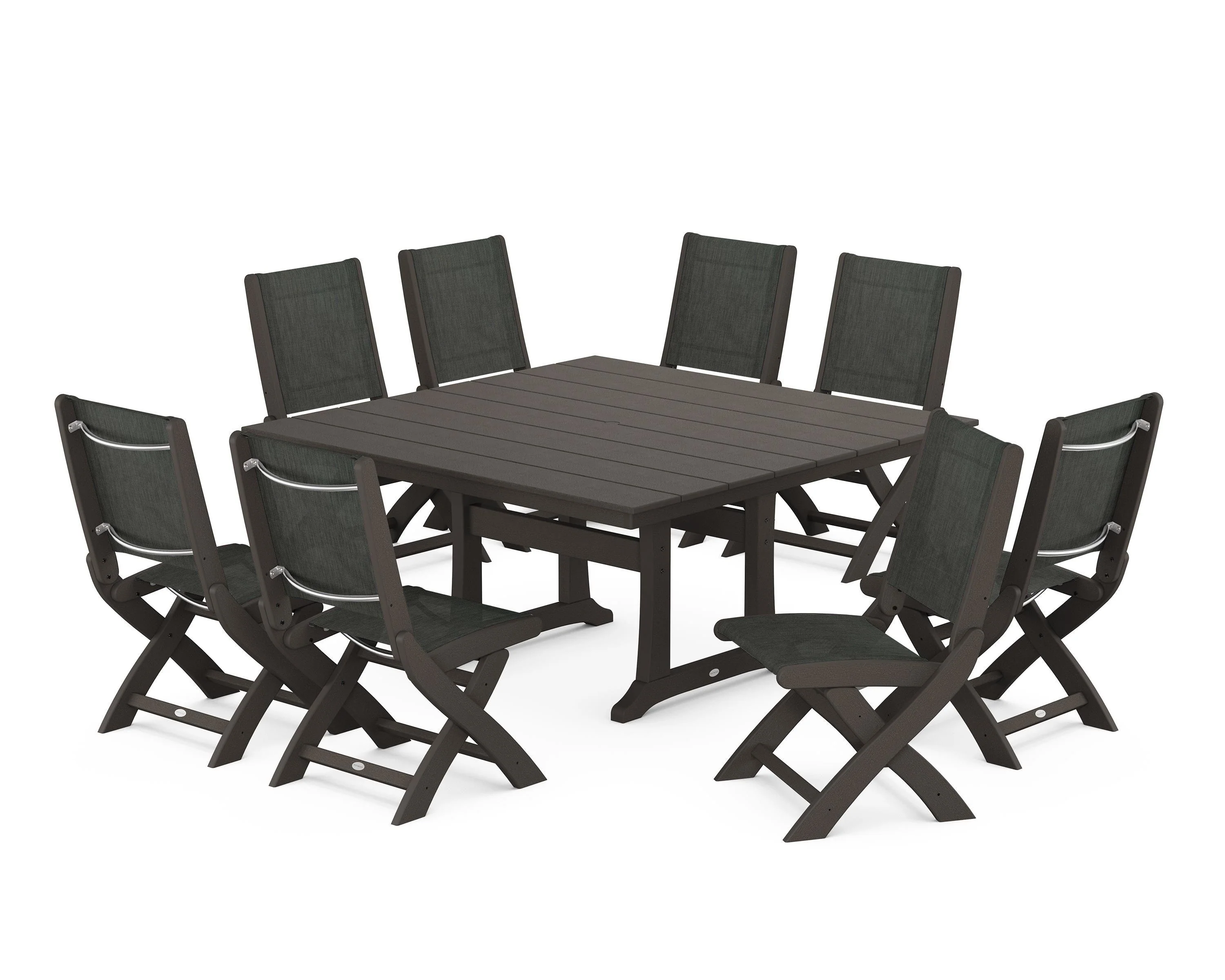 Coastal Folding Side Chair 9-Piece Farmhouse Dining Set - Image 118