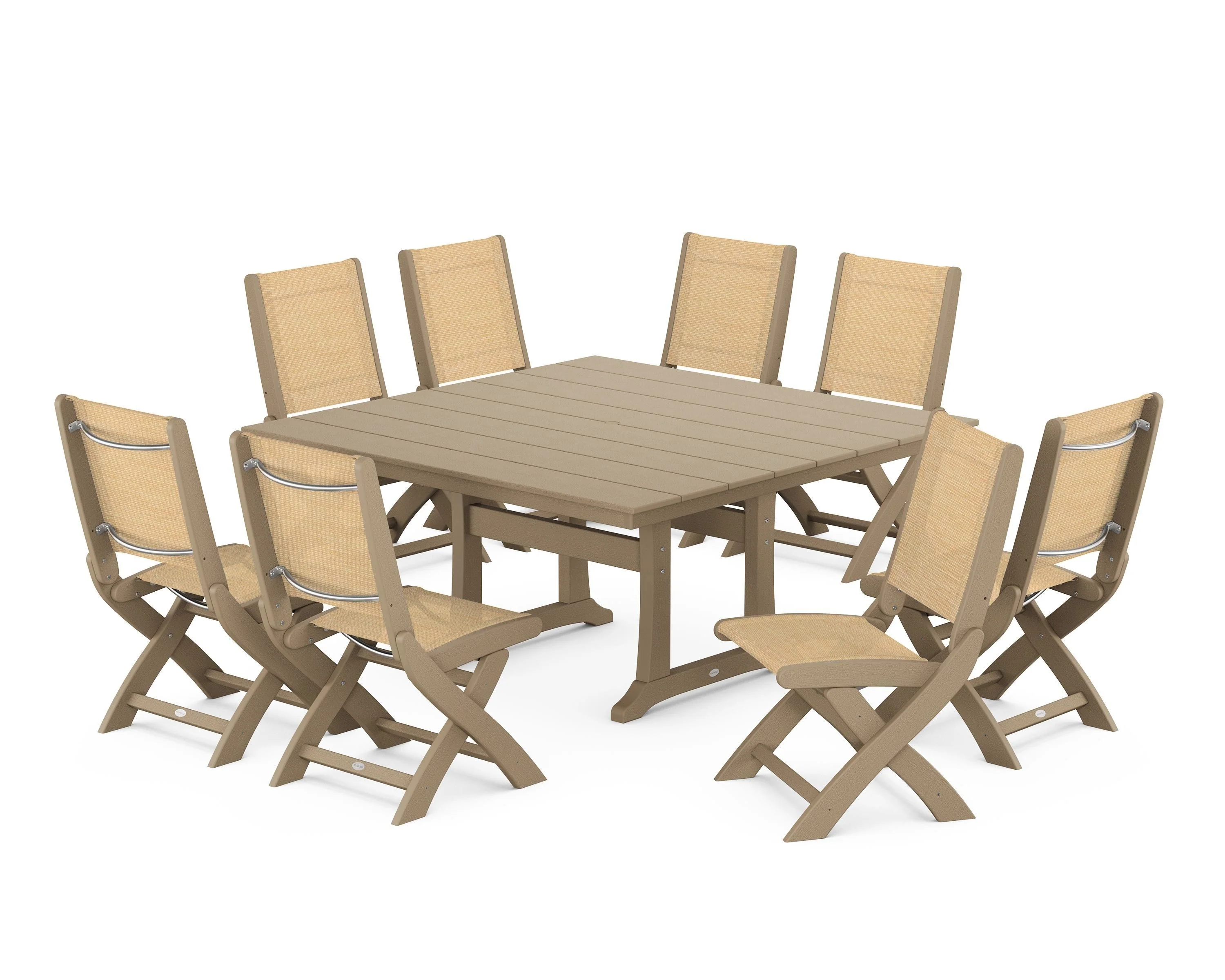 Coastal Folding Side Chair 9-Piece Farmhouse Dining Set - Image 119
