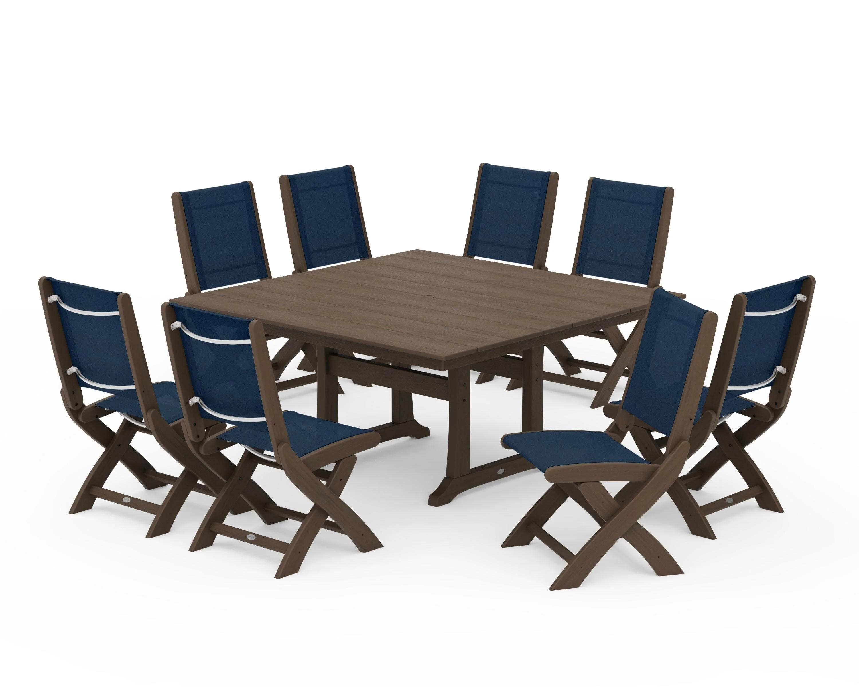 Coastal Folding Side Chair 9-Piece Farmhouse Dining Set - Image 133