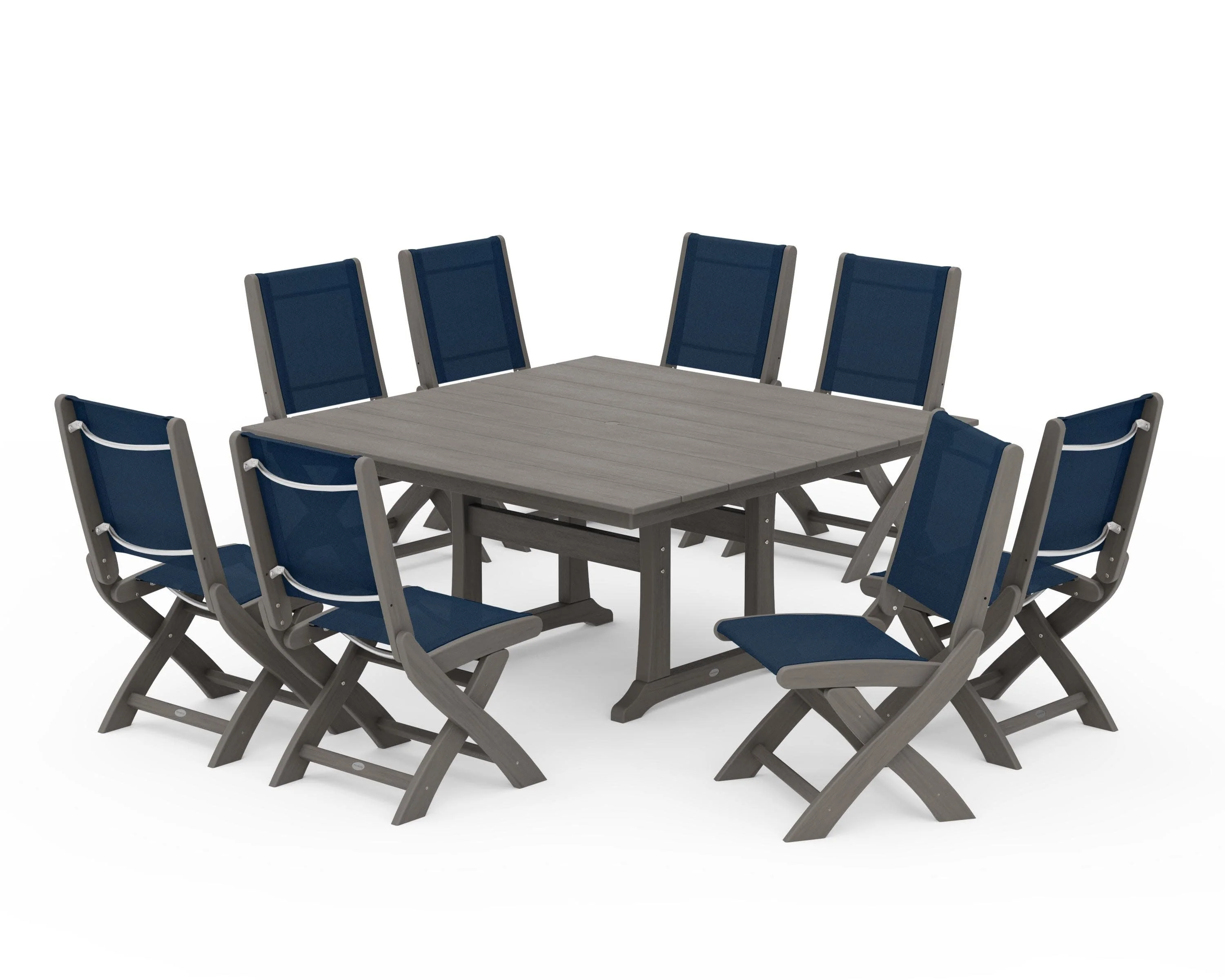 Coastal Folding Side Chair 9-Piece Farmhouse Dining Set - Image 136