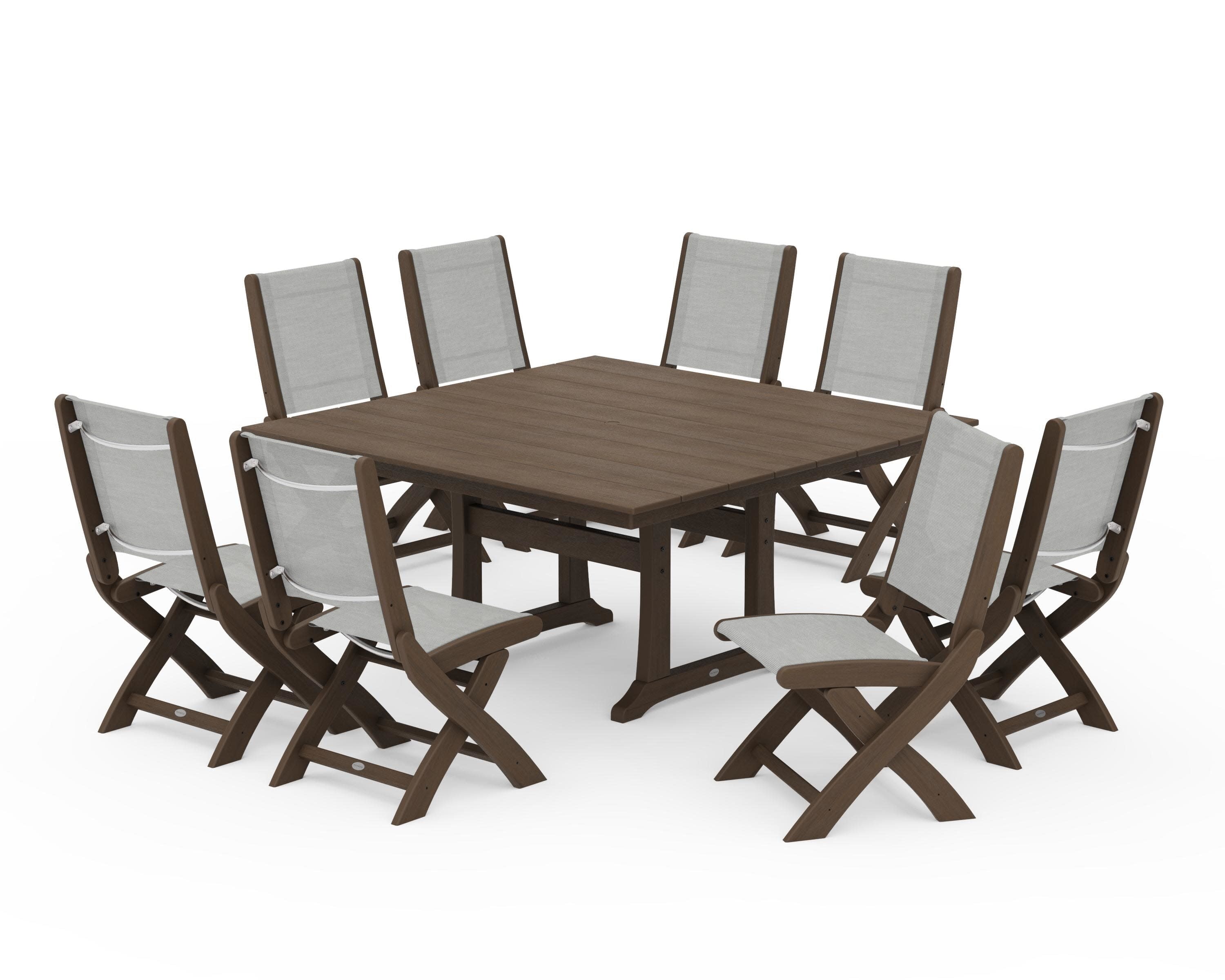 Coastal Folding Side Chair 9-Piece Farmhouse Dining Set - Image 147