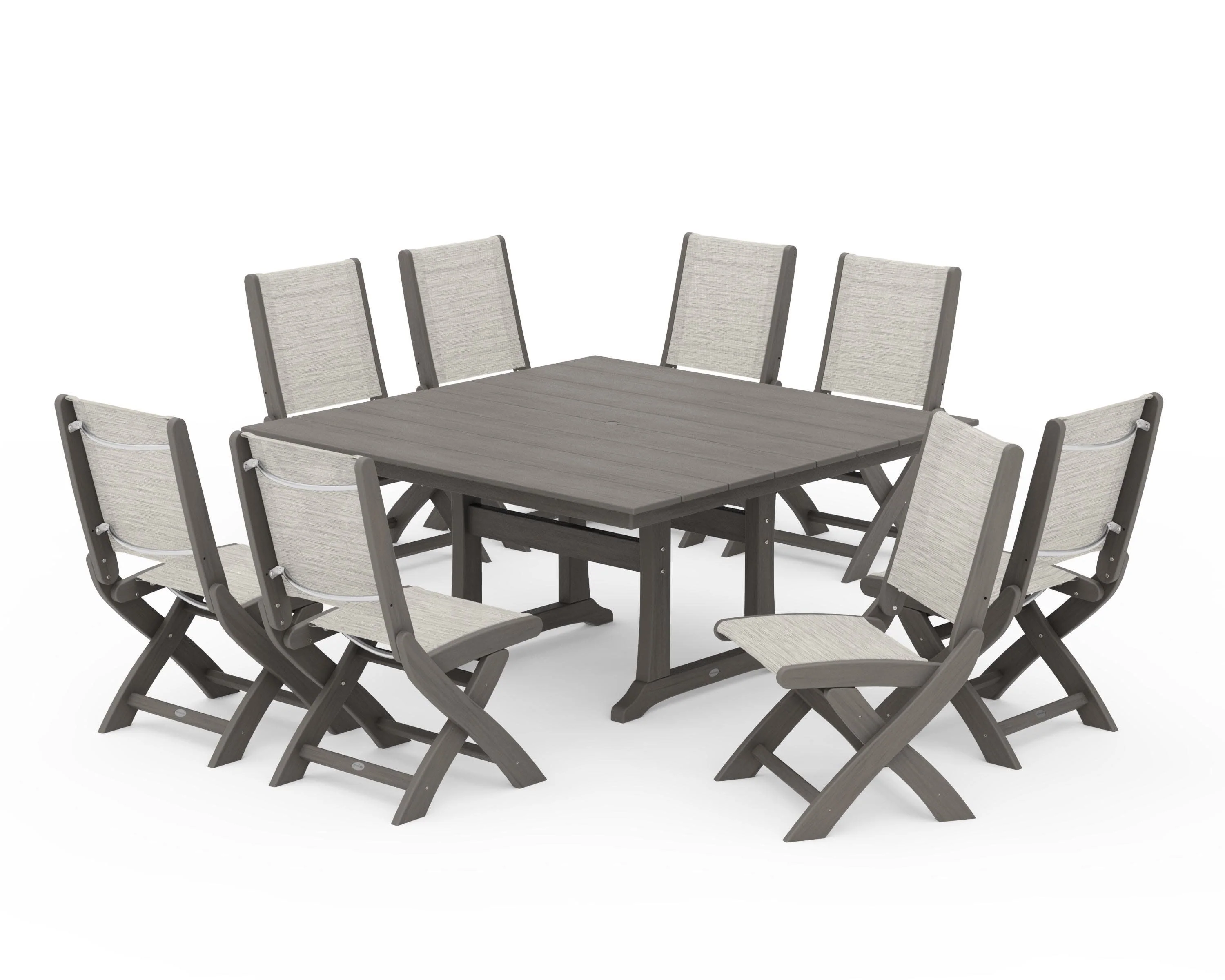 Coastal Folding Side Chair 9-Piece Farmhouse Dining Set - Image 156