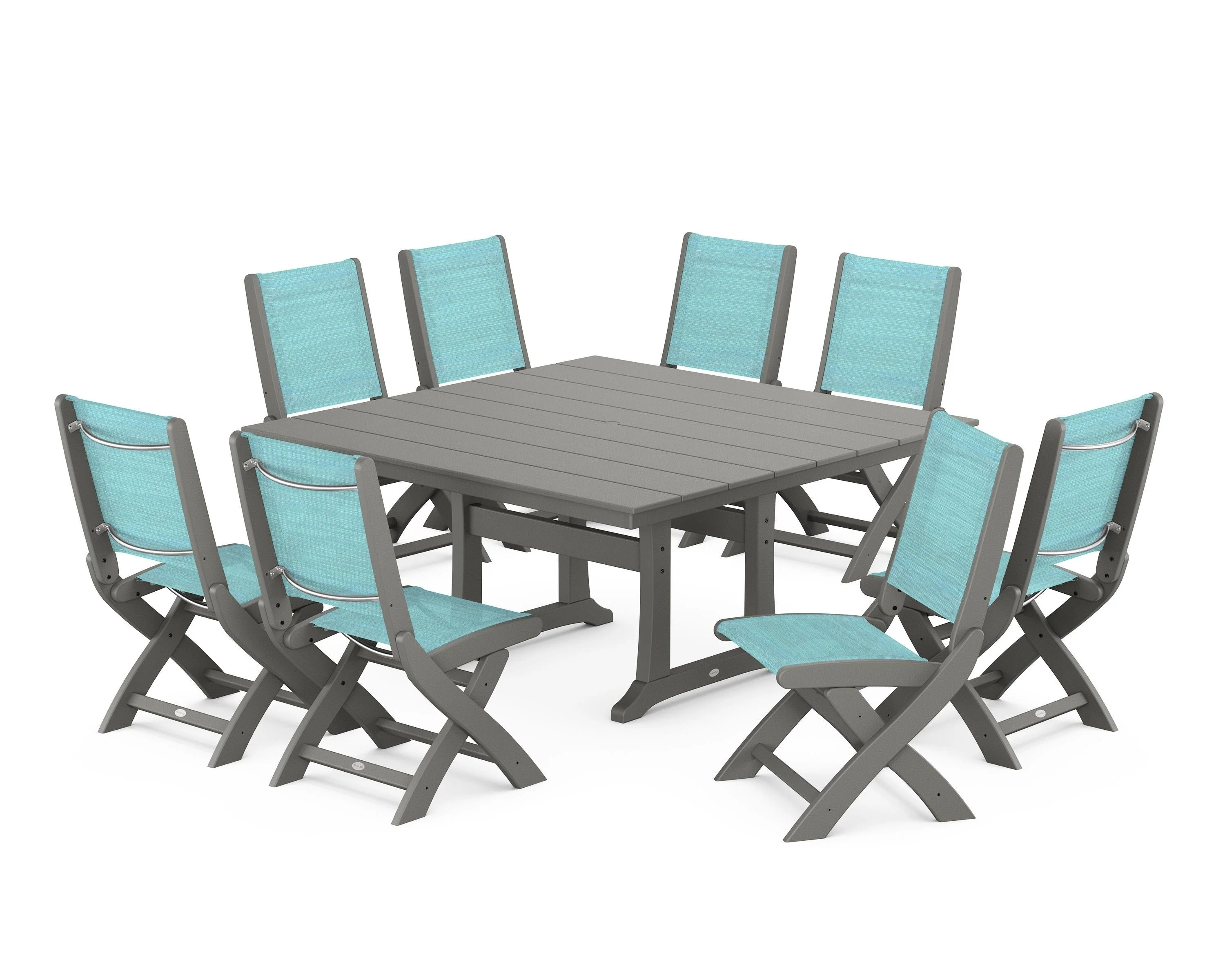 Coastal Folding Side Chair 9-Piece Farmhouse Dining Set - Image 31