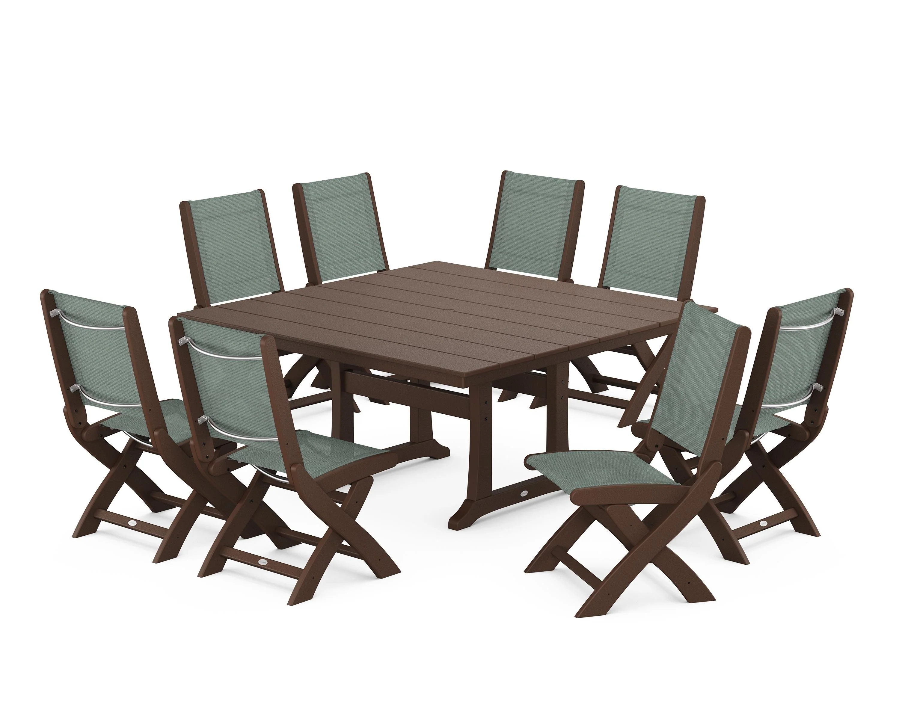 Coastal Folding Side Chair 9-Piece Farmhouse Dining Set - Image 32