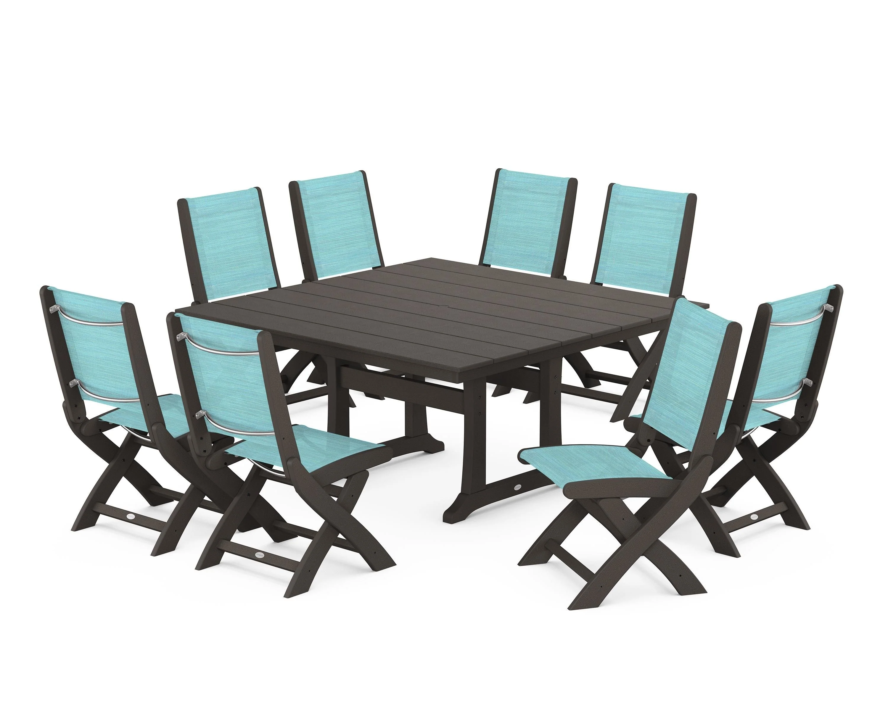 Coastal Folding Side Chair 9-Piece Farmhouse Dining Set - Image 45