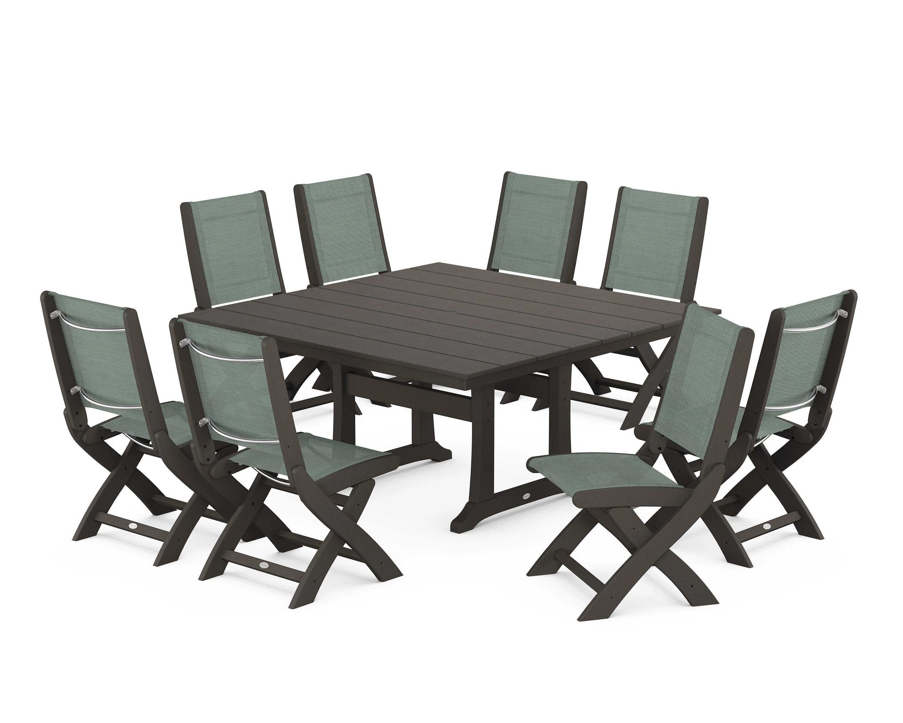Coastal Folding Side Chair 9-Piece Farmhouse Dining Set - Image 48