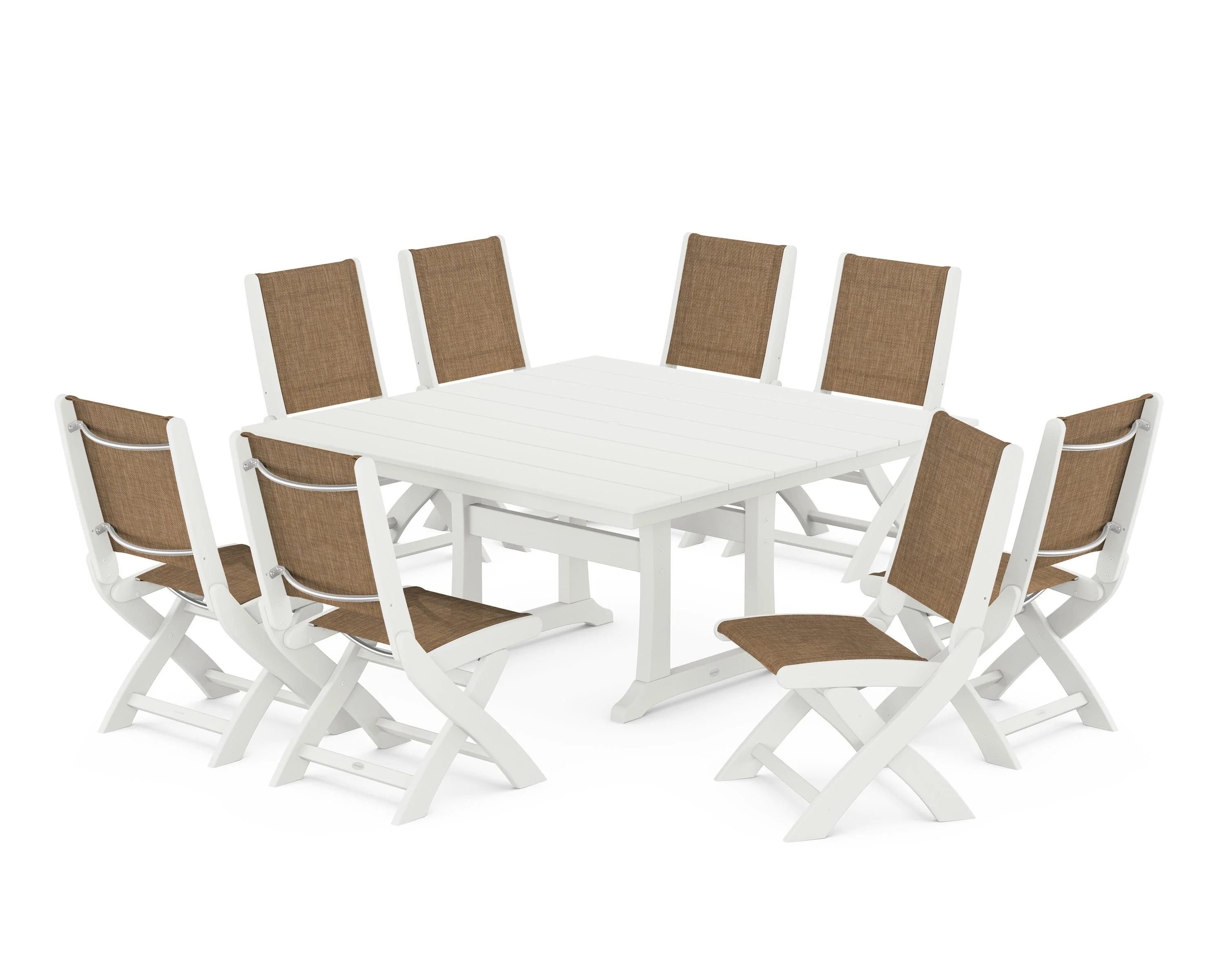 Coastal Folding Side Chair 9-Piece Farmhouse Dining Set - Image 63