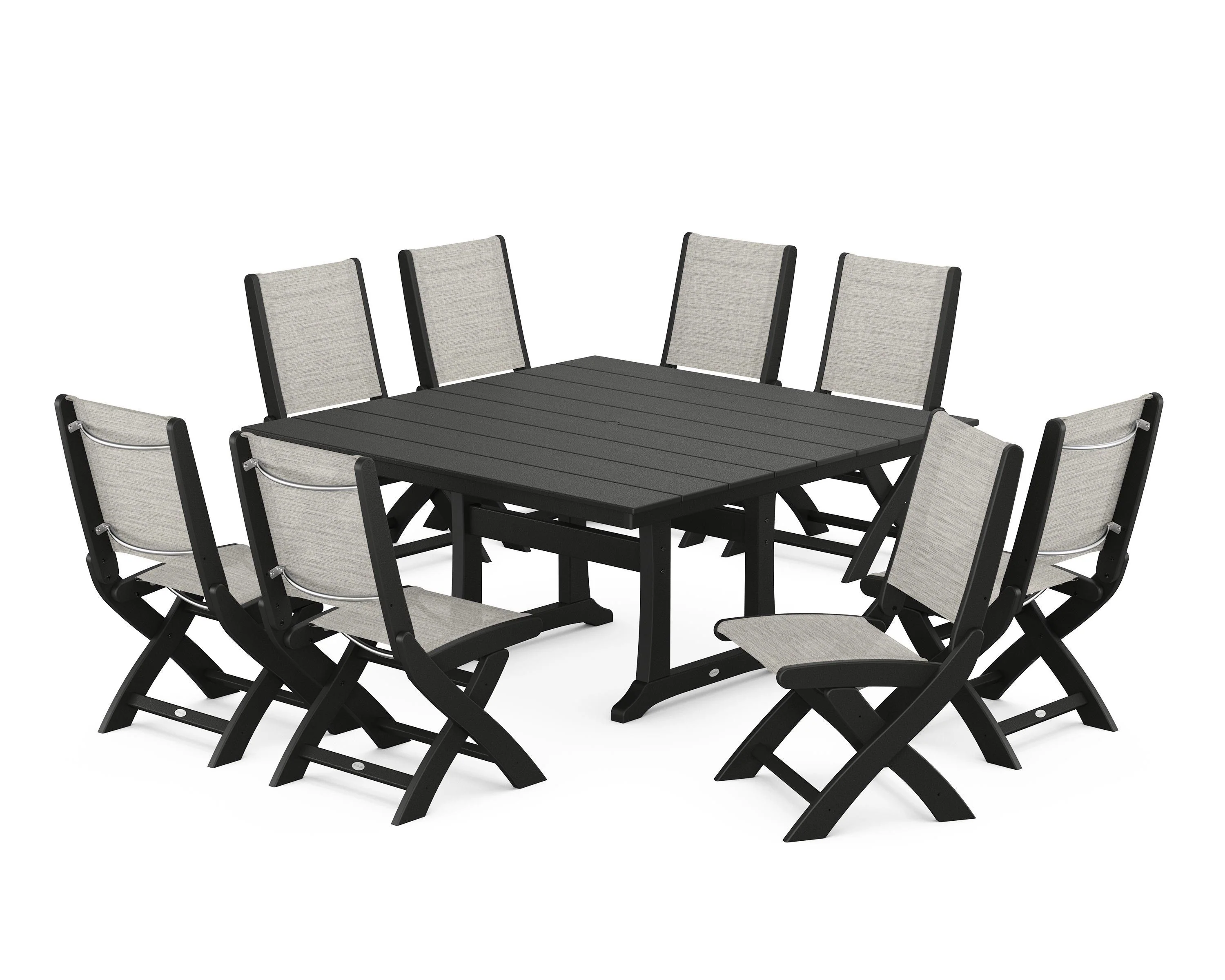 Coastal Folding Side Chair 9-Piece Farmhouse Dining Set - Image 64