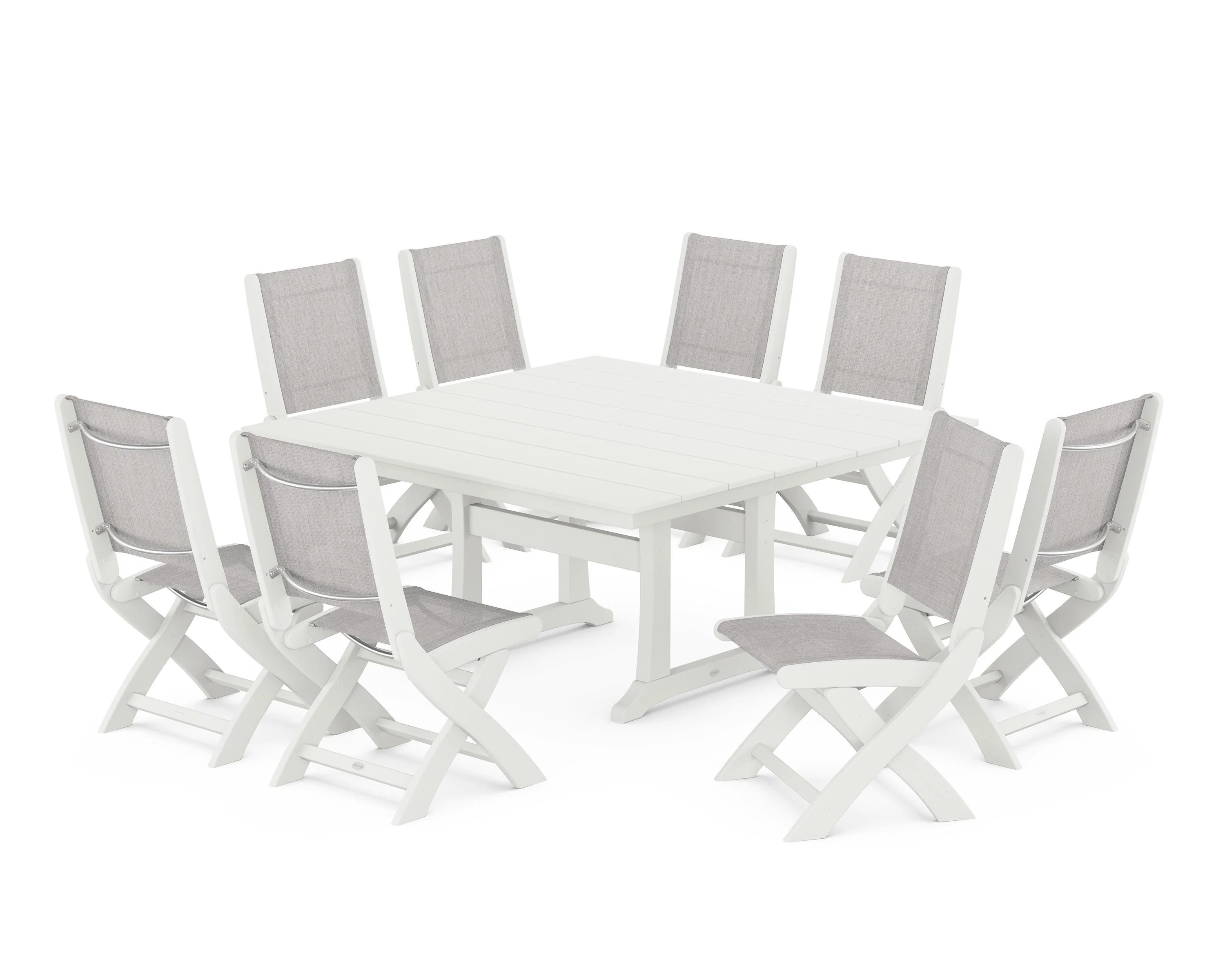 Coastal Folding Side Chair 9-Piece Farmhouse Dining Set - Image 65
