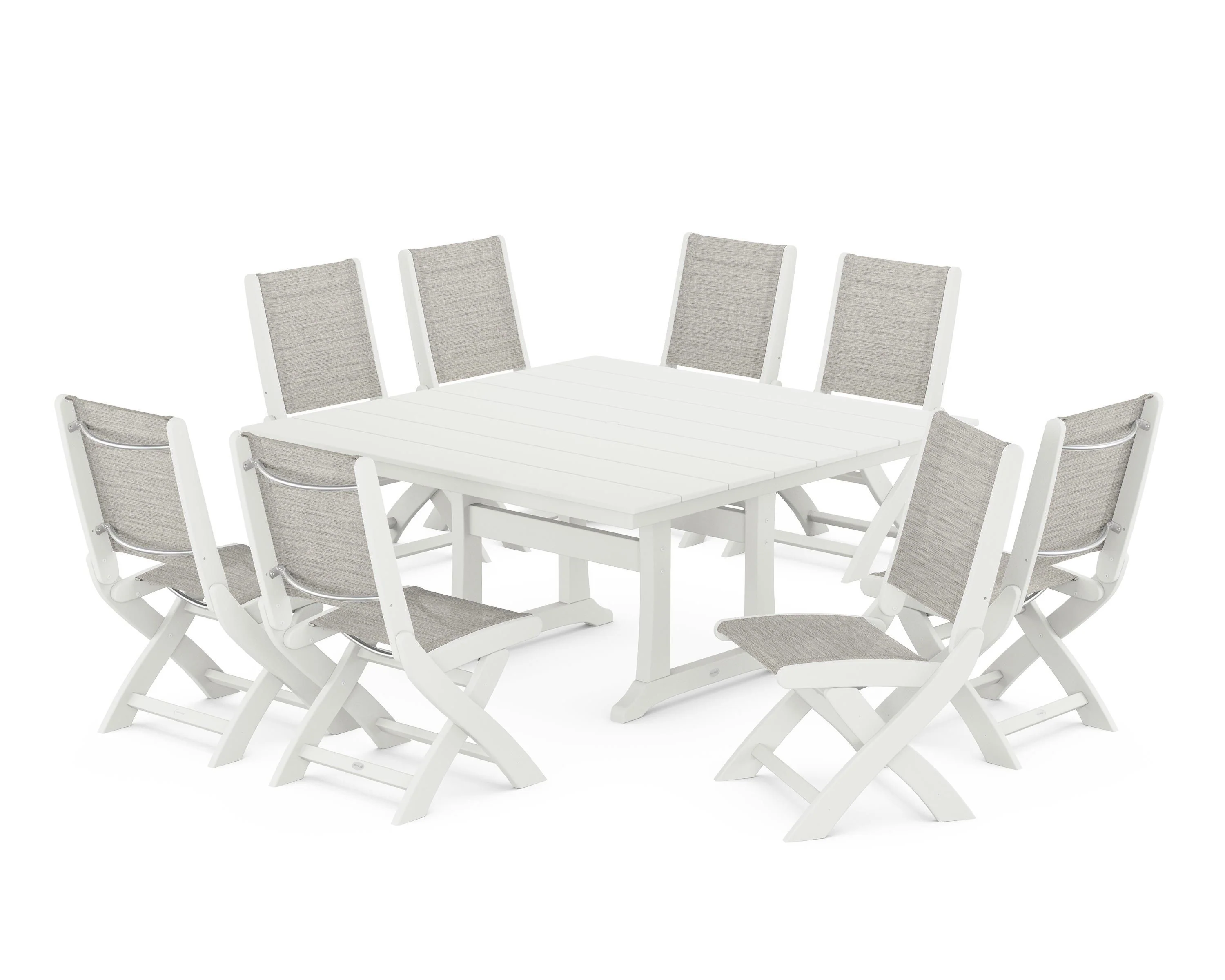 Coastal Folding Side Chair 9-Piece Farmhouse Dining Set - Image 67
