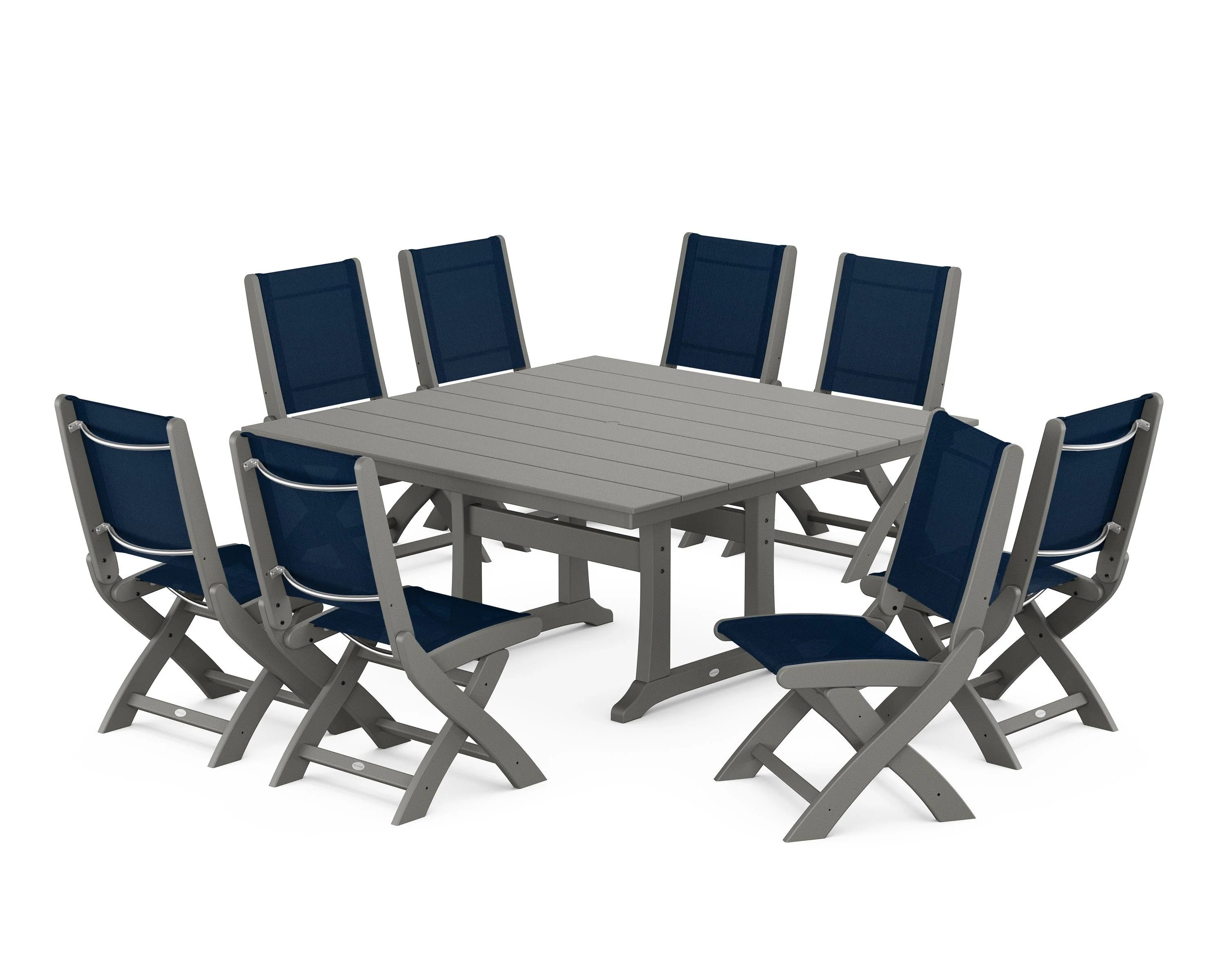 Coastal Folding Side Chair 9-Piece Farmhouse Dining Set - Image 71