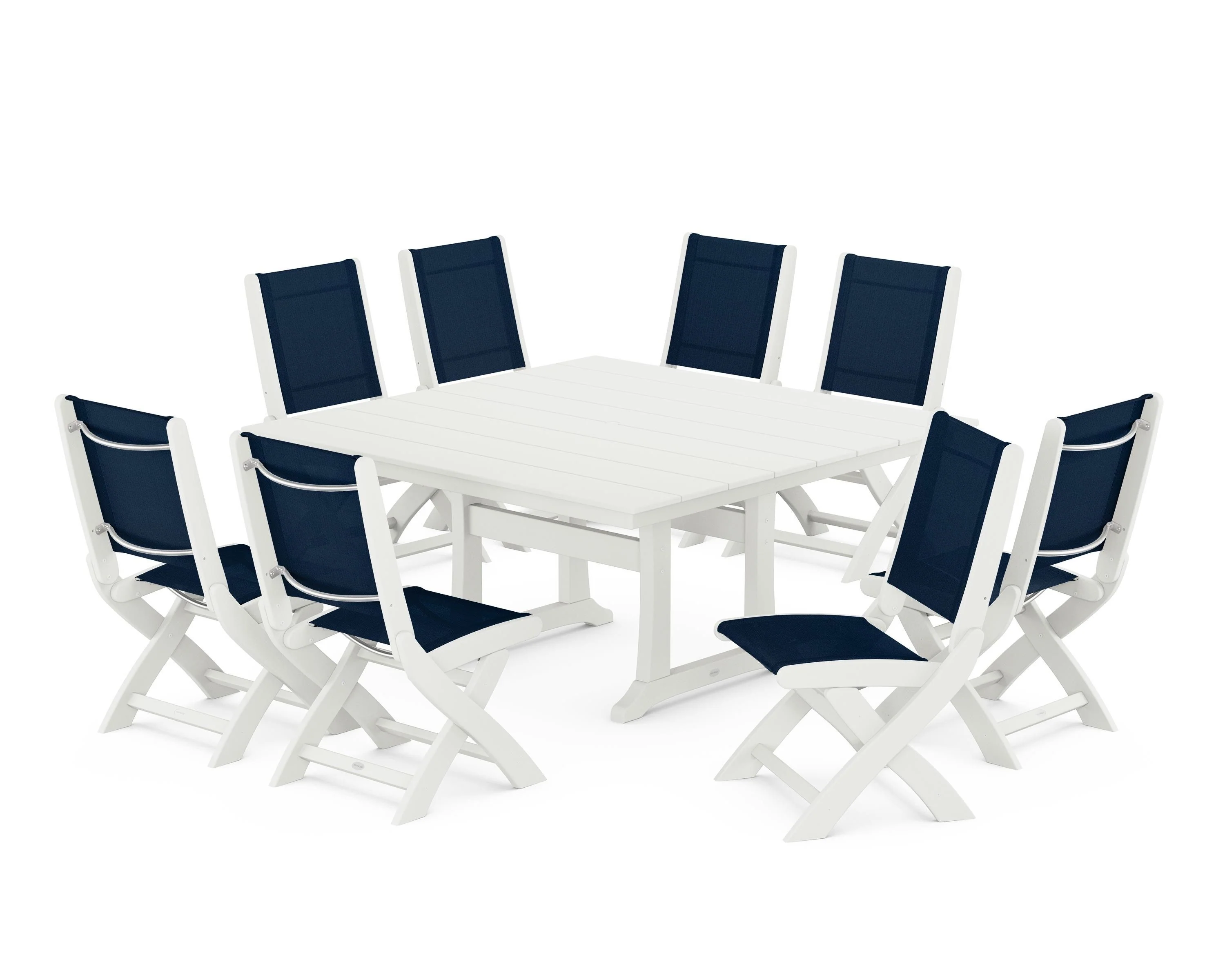 Coastal Folding Side Chair 9-Piece Farmhouse Dining Set - Image 79