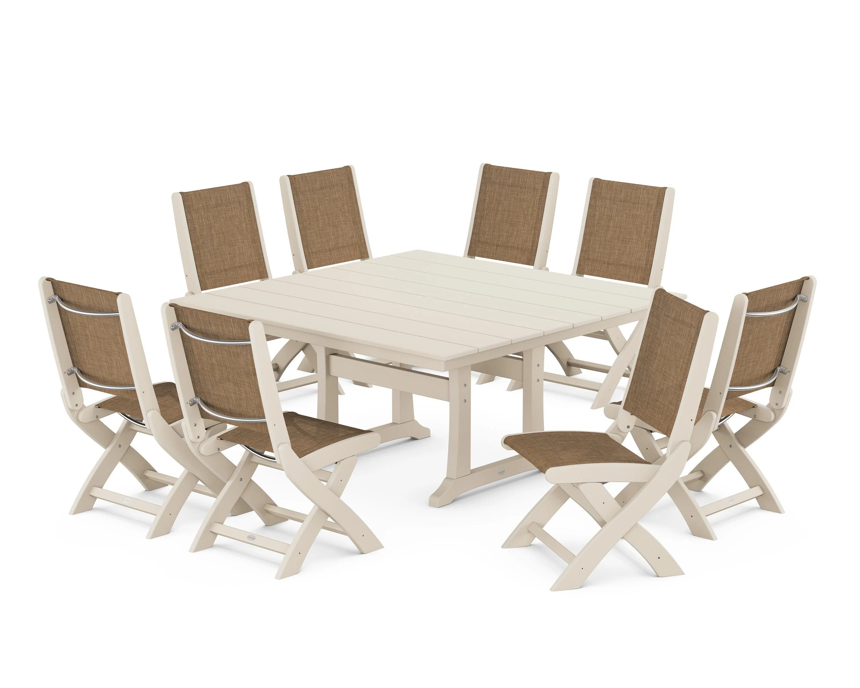 Coastal Folding Side Chair 9-Piece Farmhouse Dining Set - Image 84