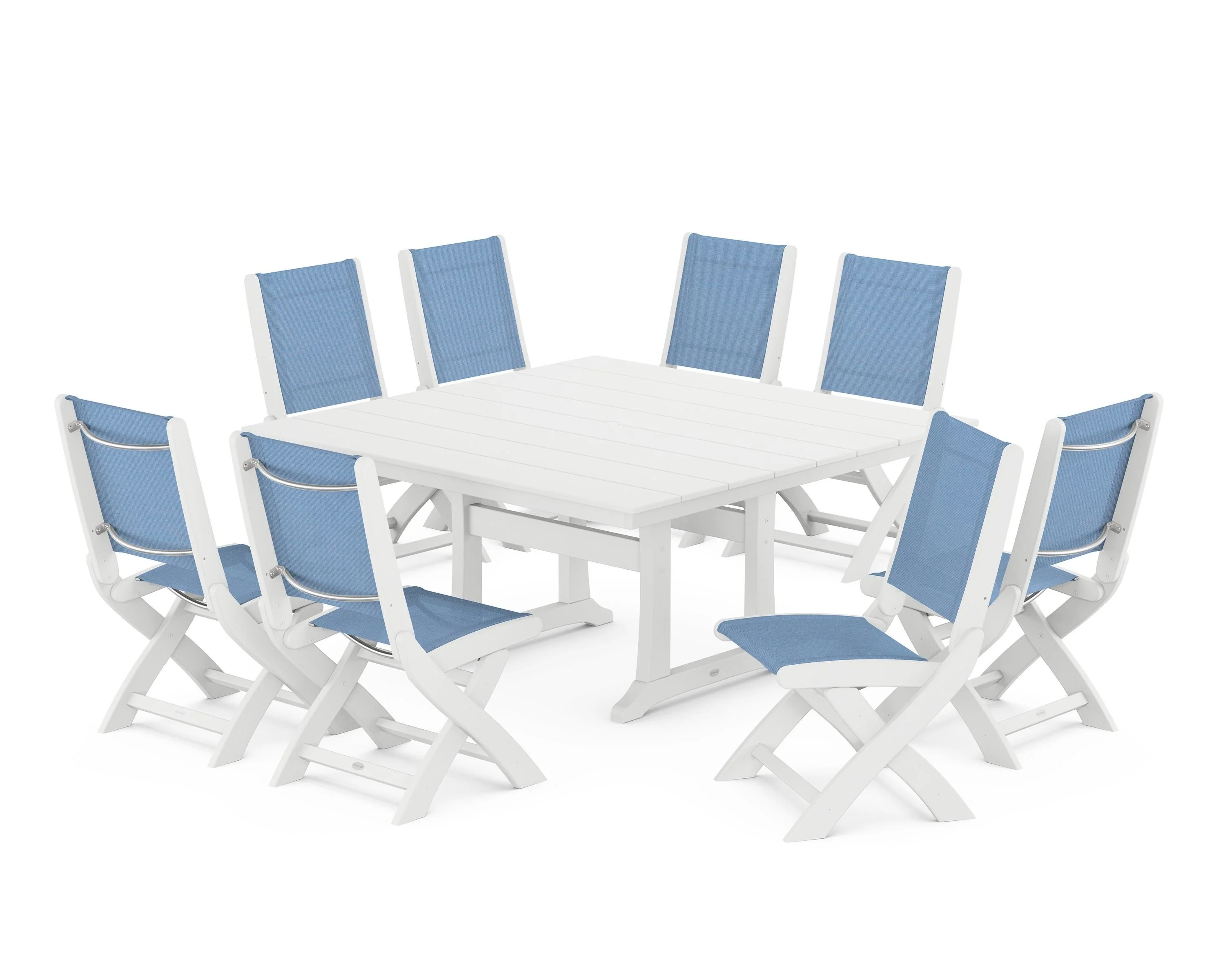 Coastal Folding Side Chair 9-Piece Farmhouse Dining Set - Image 85
