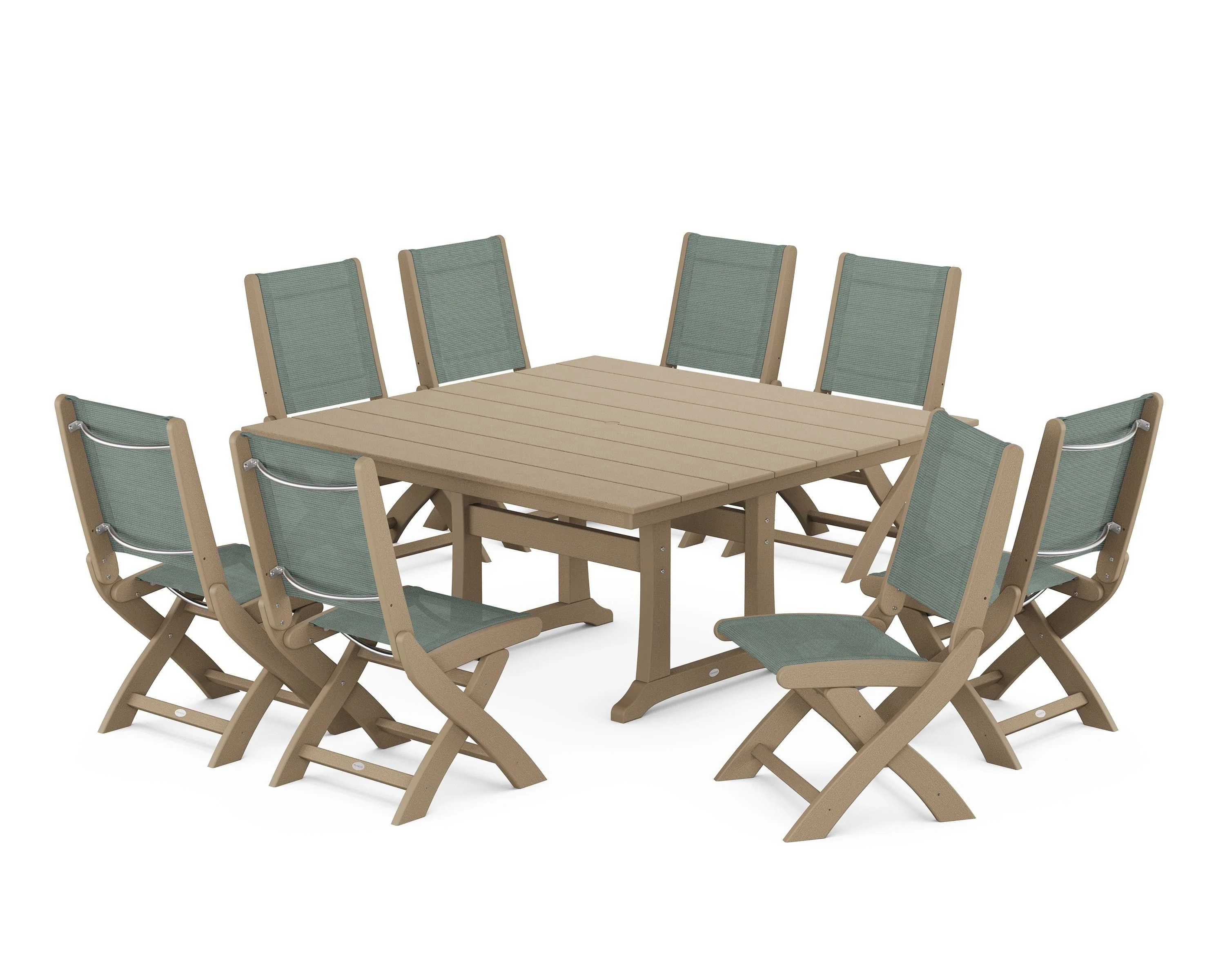 Coastal Folding Side Chair 9-Piece Farmhouse Dining Set - Image 87