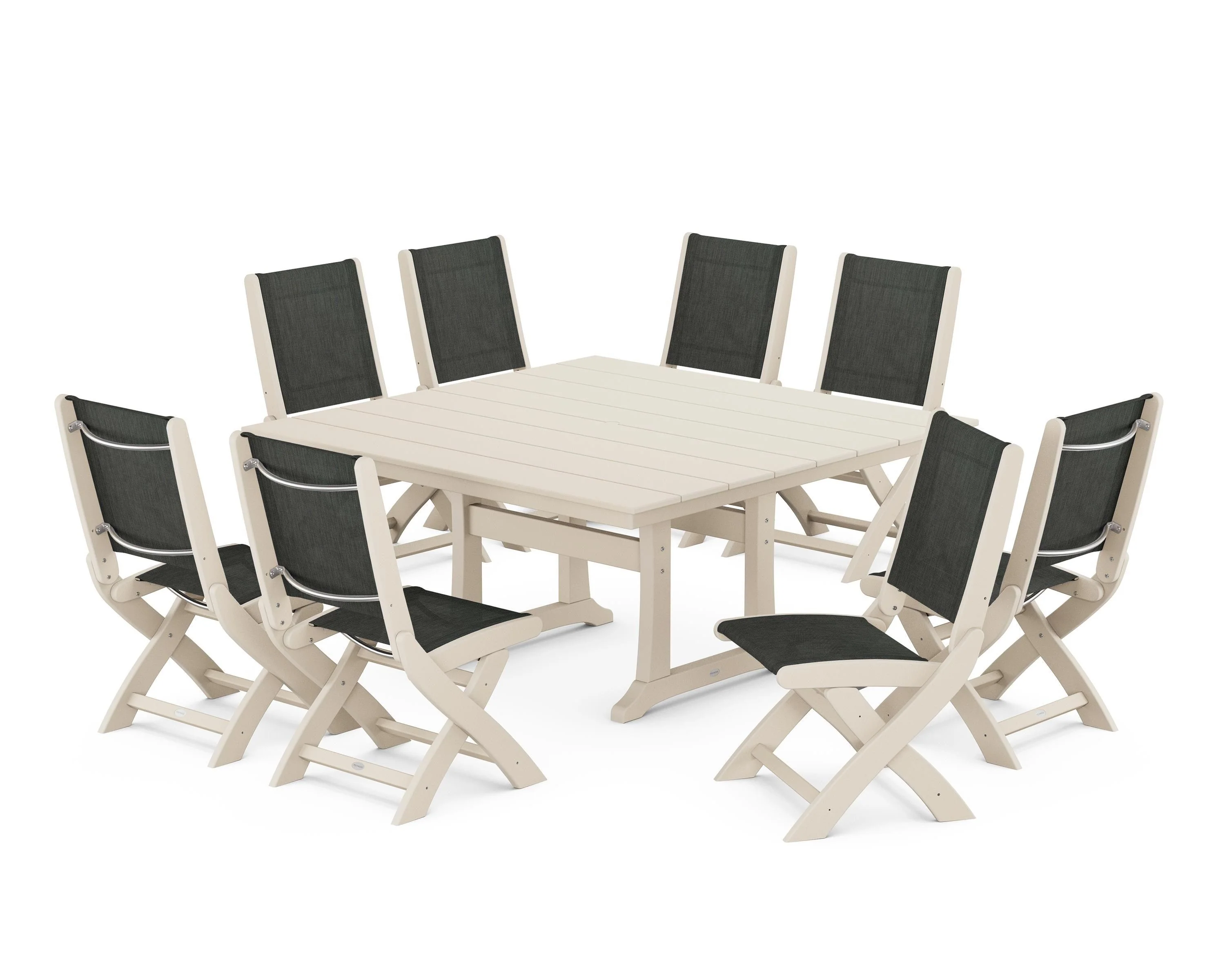 Coastal Folding Side Chair 9-Piece Farmhouse Dining Set - Image 89