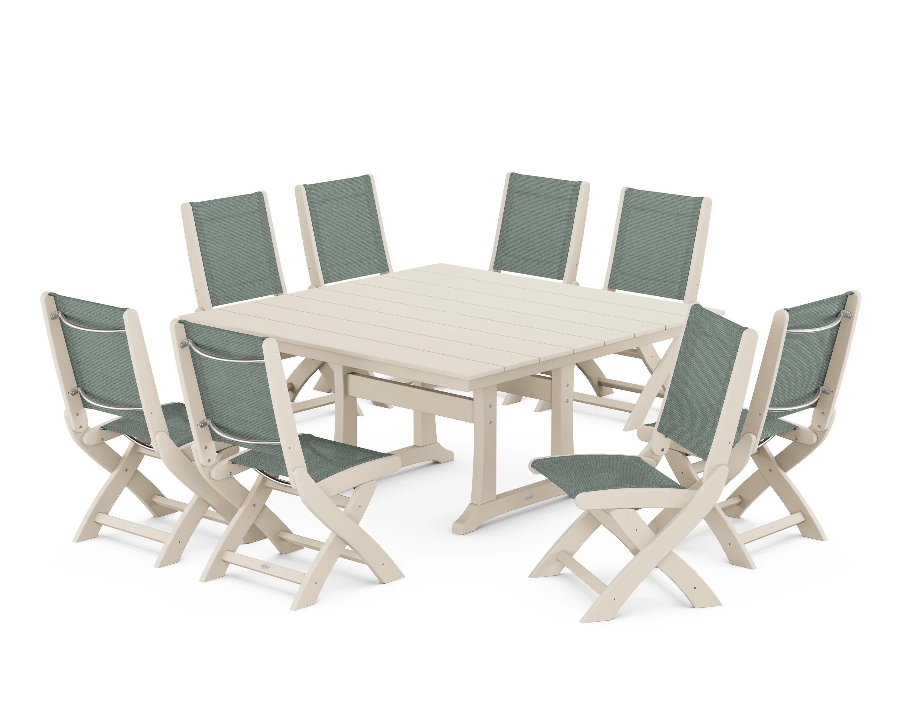 Coastal Folding Side Chair 9-Piece Farmhouse Dining Set - Image 93