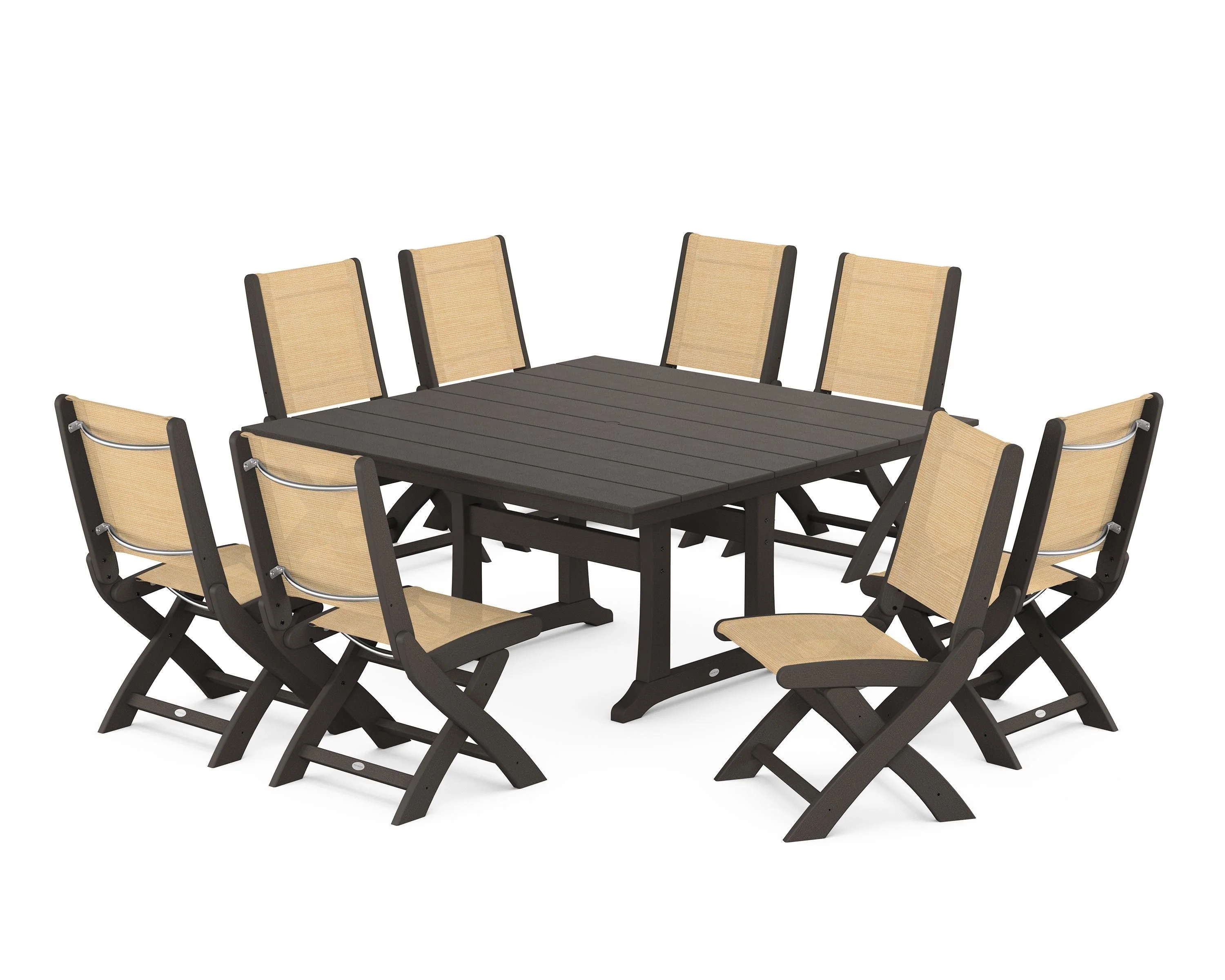 Coastal Folding Side Chair 9-Piece Farmhouse Dining Set - Image 96