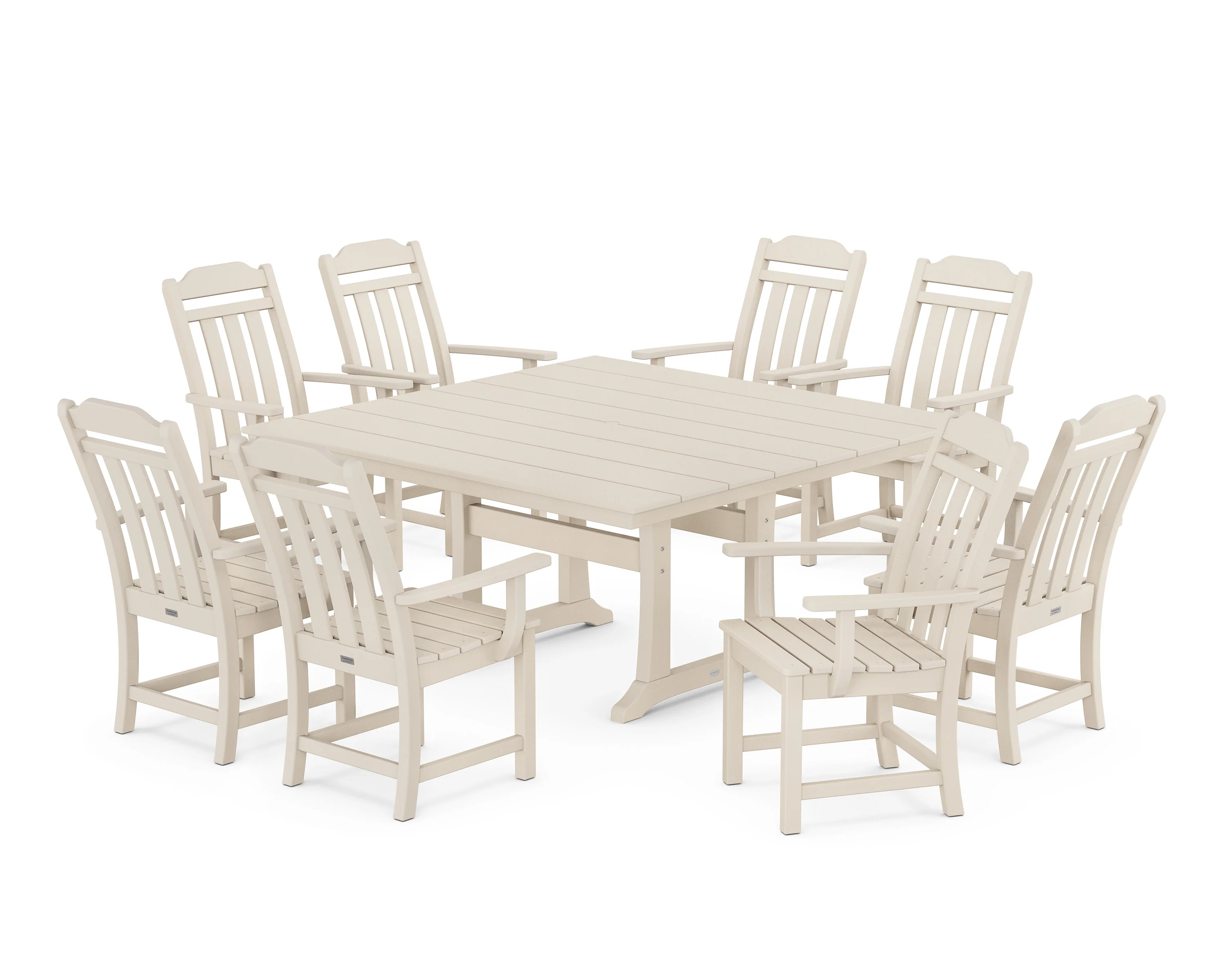 Cottage 9-Piece Square Farmhouse Dining Set with Trestle Legs - Image 5