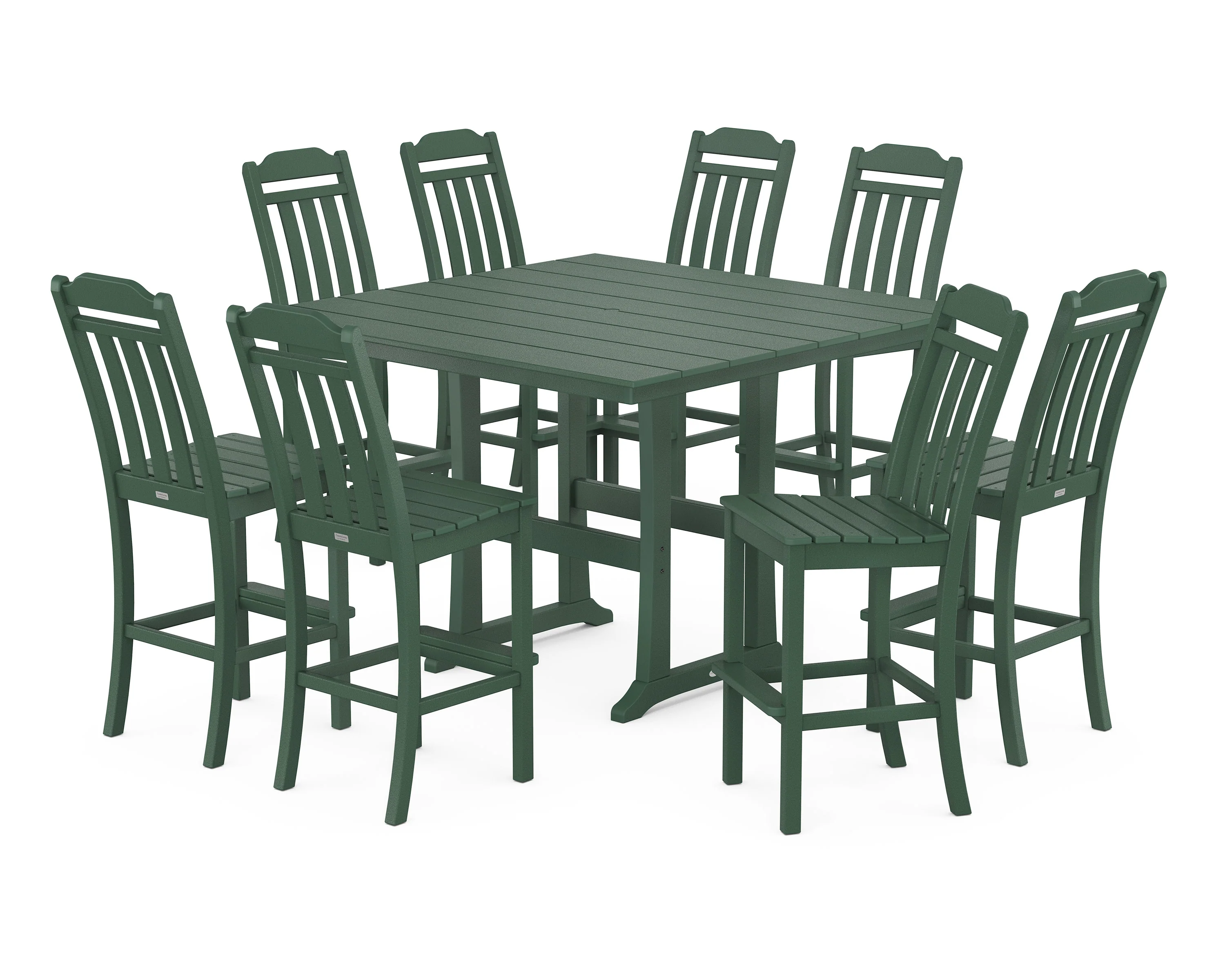 Cottage 9-Piece Square Farmhouse Side Chair Bar Set with Trestle Legs - Image 5
