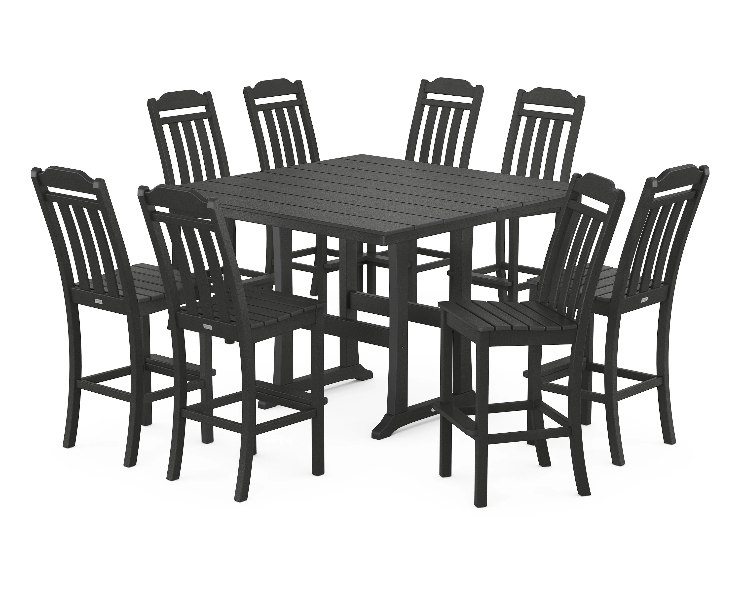 Cottage 9-Piece Square Farmhouse Side Chair Bar Set with Trestle Legs - Image 6