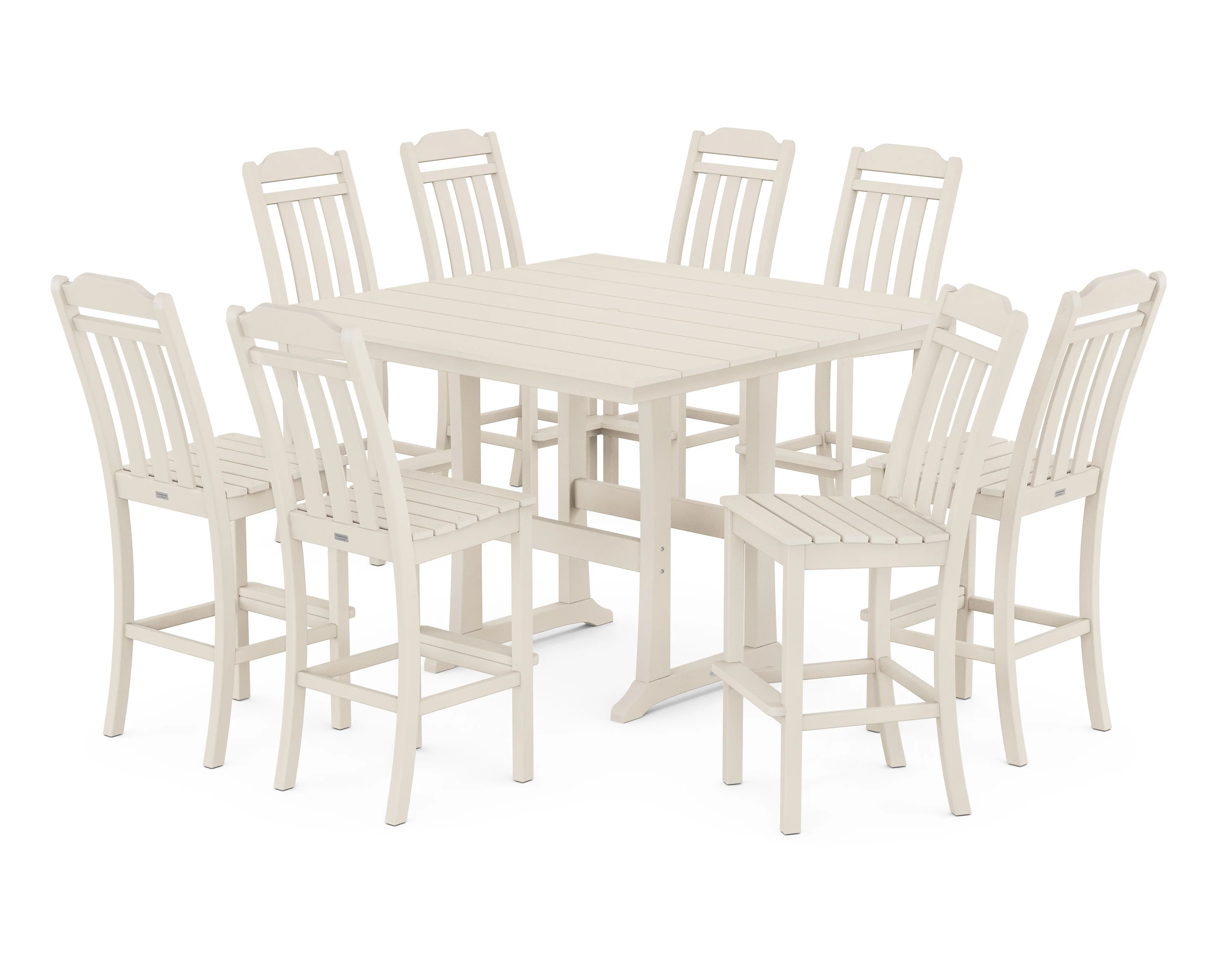 Cottage 9-Piece Square Farmhouse Side Chair Bar Set with Trestle Legs - Image 7