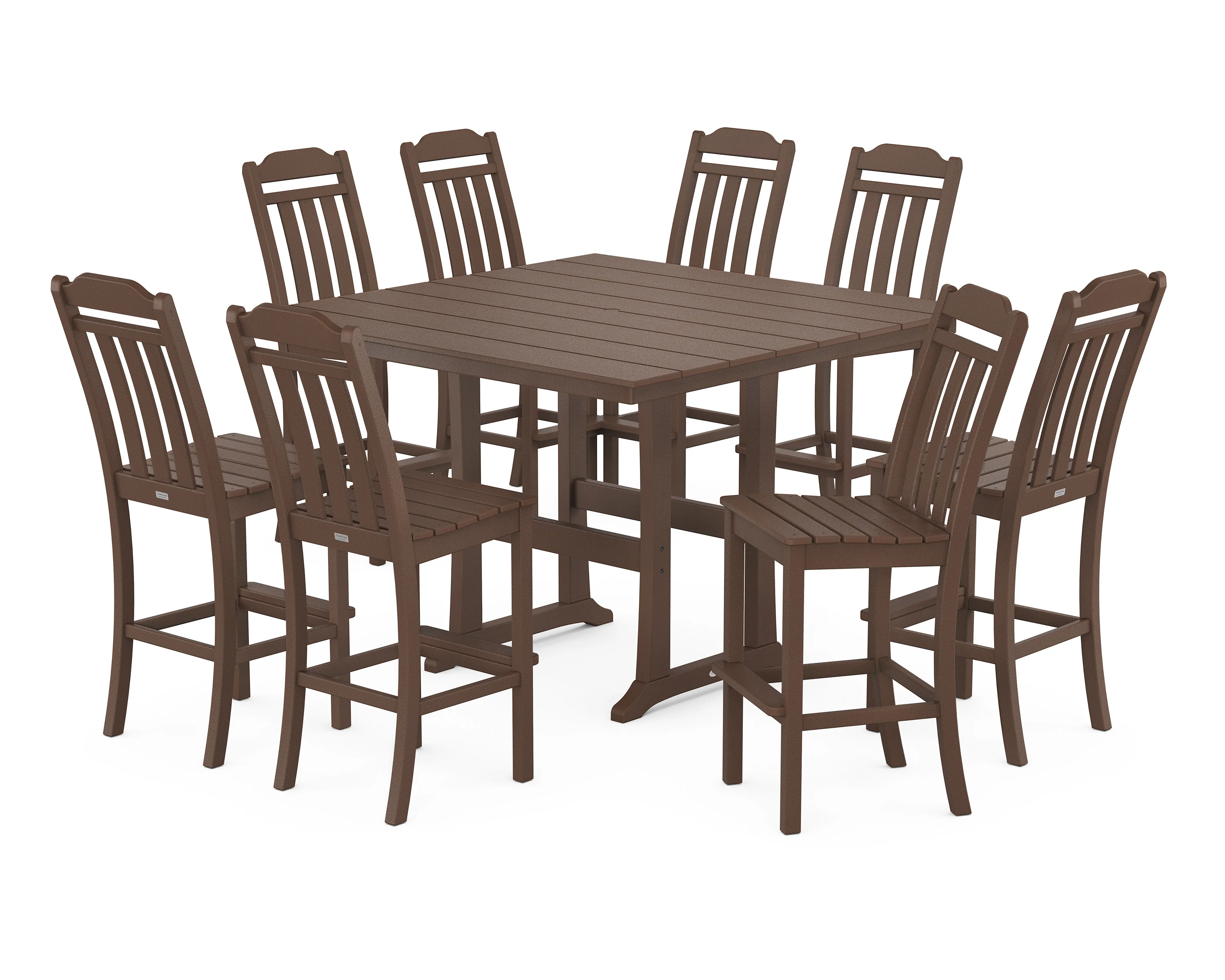 Cottage 9-Piece Square Farmhouse Side Chair Bar Set with Trestle Legs - Image 8
