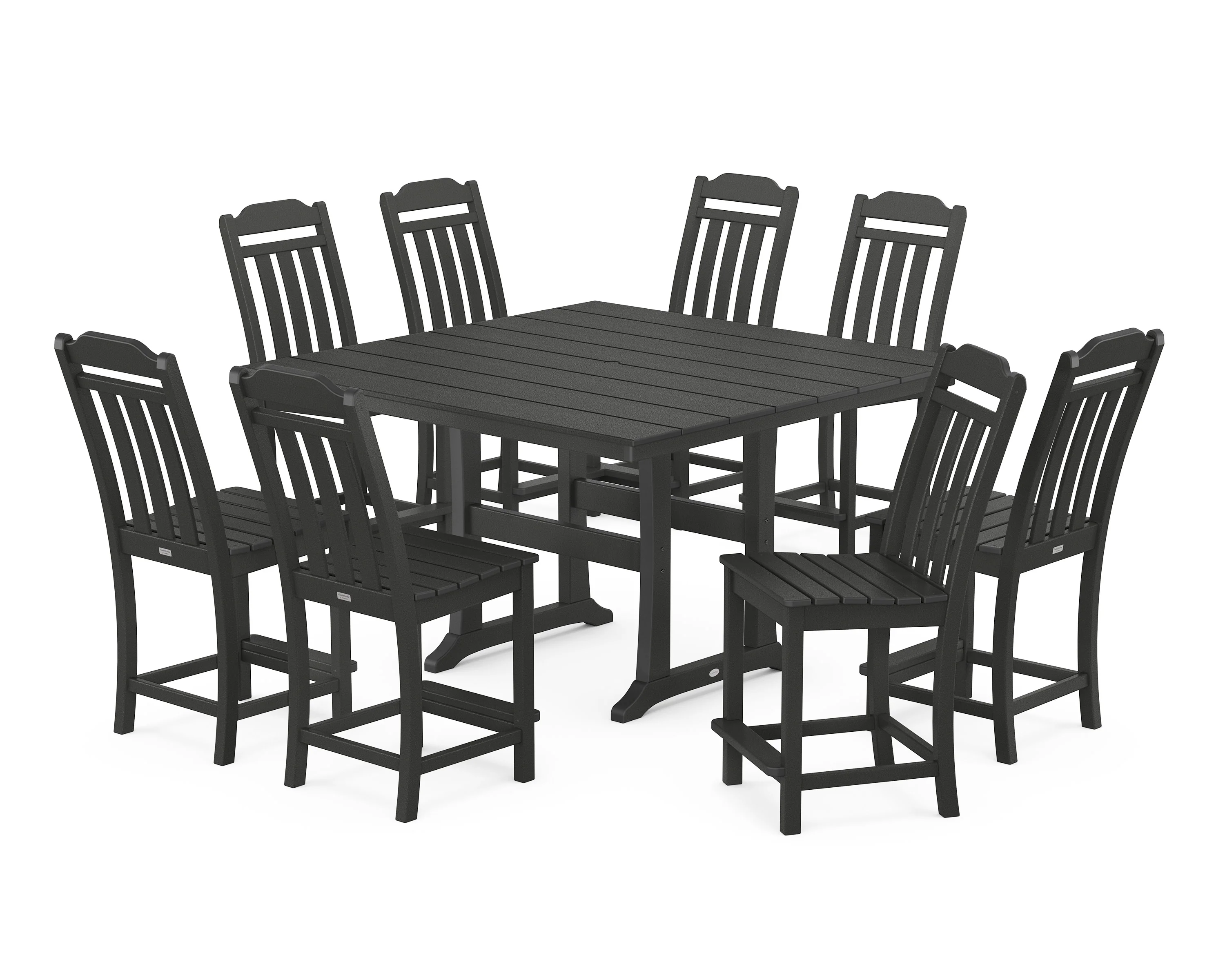 Cottage 9-Piece Square Farmhouse Side Chair Counter Set with Trestle Legs - Image 4