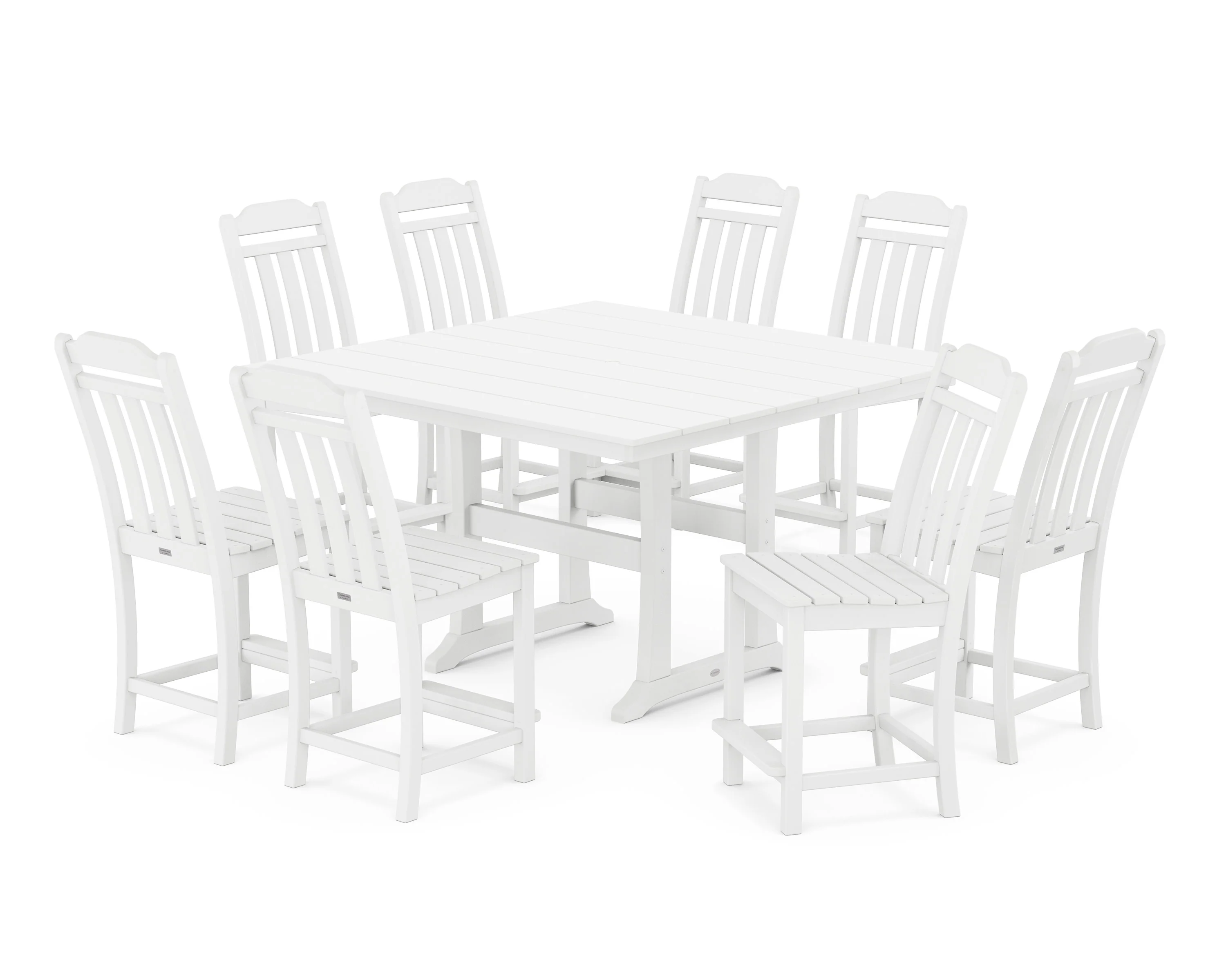 Cottage 9-Piece Square Farmhouse Side Chair Counter Set with Trestle Legs - Image 5